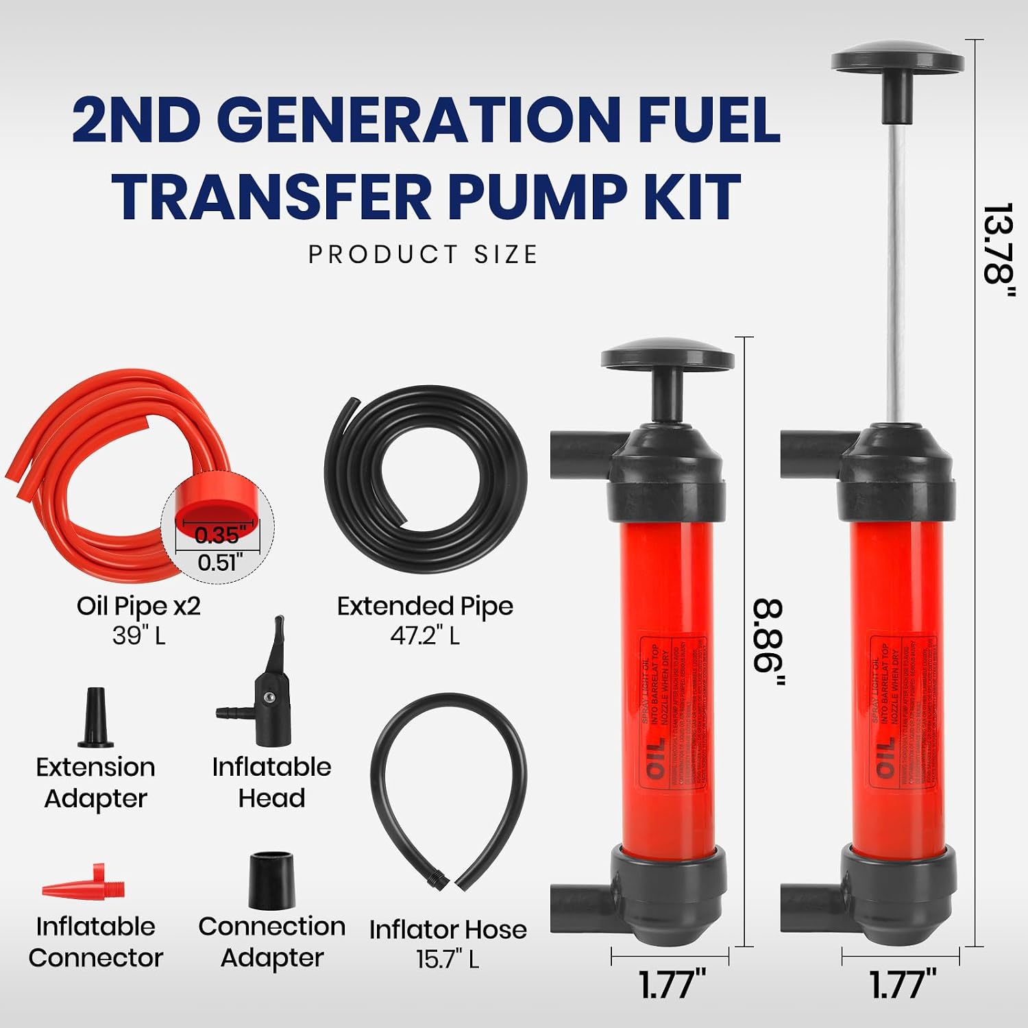 Calvana 2nd Generation Fuel Transfer Pump Kit - Versatile Pump for Gas, Oil, RV Antifreeze, and More - Manual Hand Pump for Automotive, Lawn Mowers, Fish Tanks, and Transmission Fluid