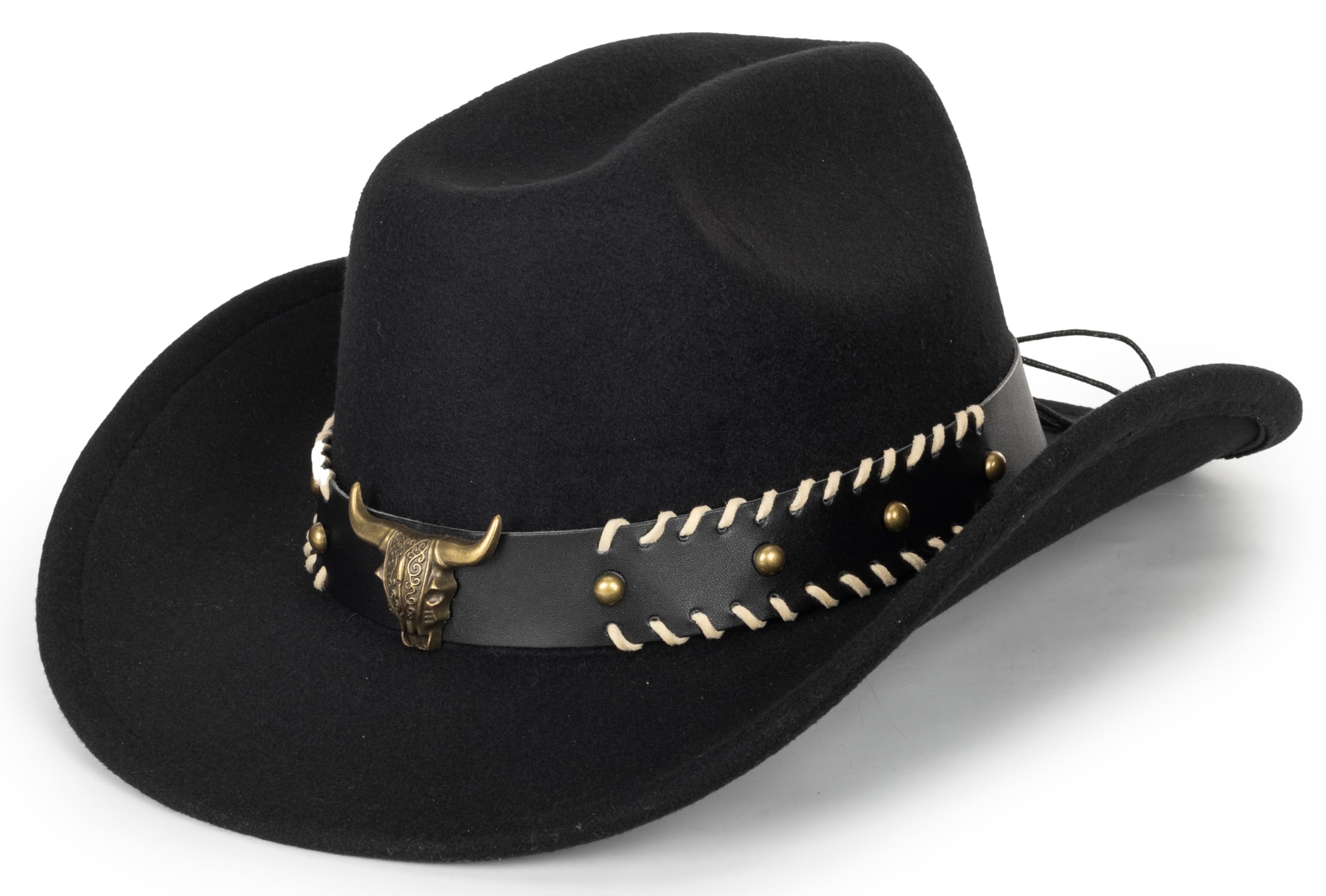 Eohak Cappello da cowboy occidentale modellabile per uomini e donne in feltro cappello Fedora Outback Cowgirl Jazz cappelli con fibbia per cintura M/L