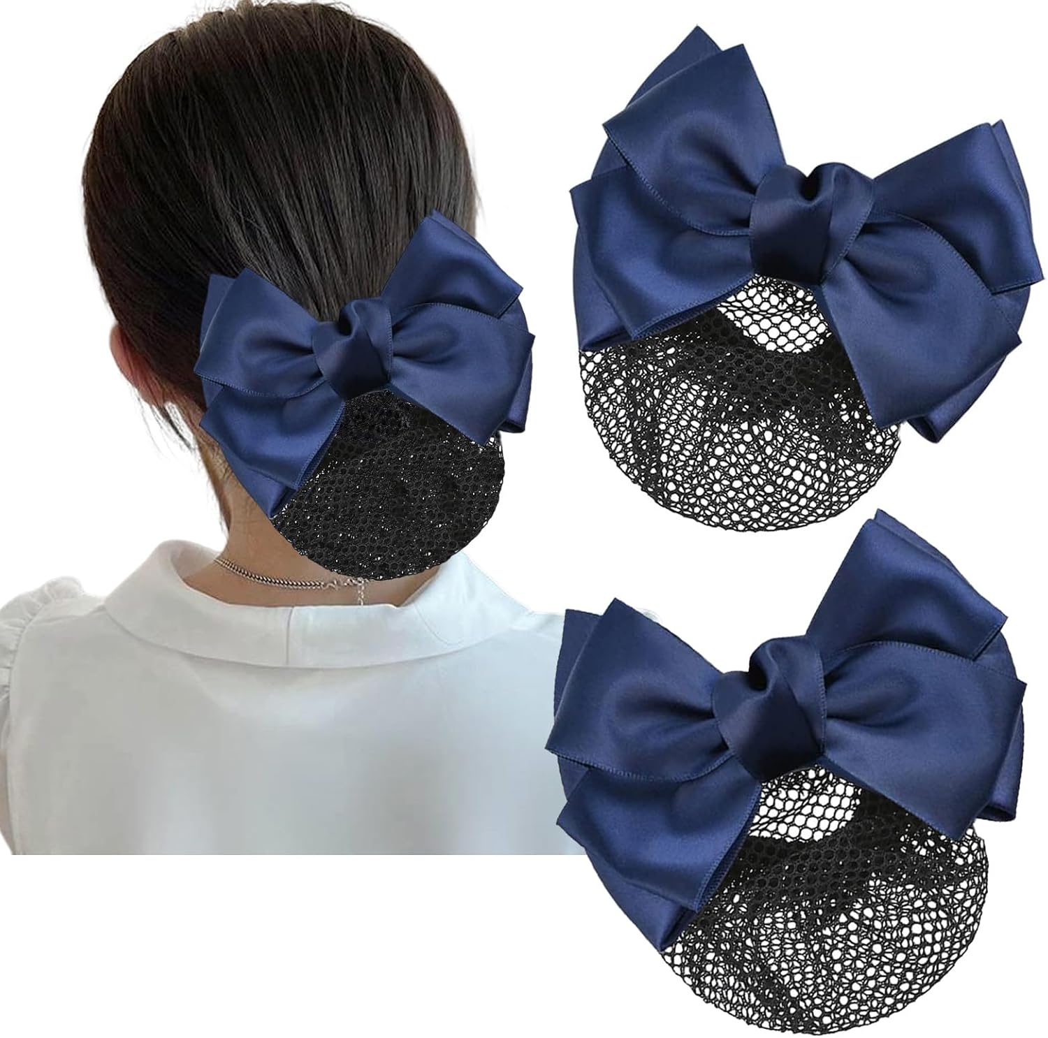 2 Pcs Hair Nets for Buns, Elastic Hair Nets, Bowknot Hair Clip
