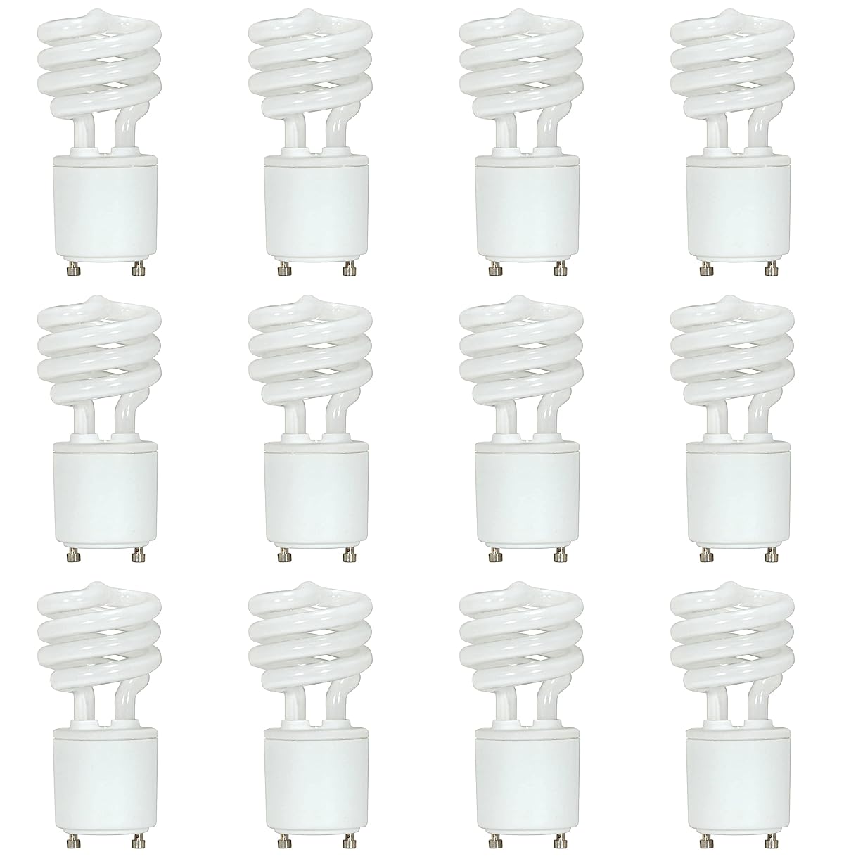 Satco T2 Mini-Spiral CFL Light Bulb, 13 Watts, 2700K, Bi-Pin/GU24 Base, White,