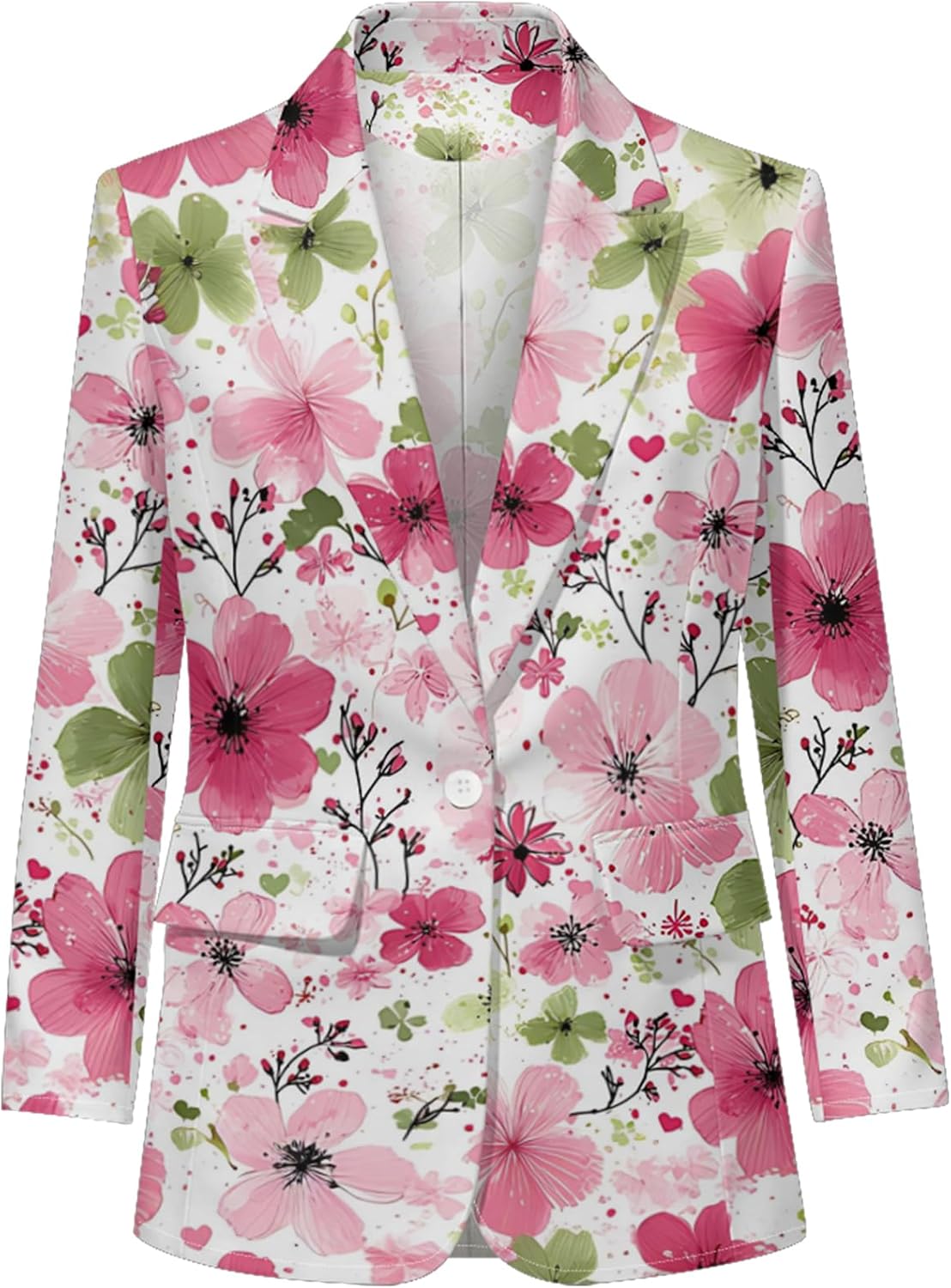 Women's Floral Printed Blazer Lightweight Fall Long Sleeve Lapel Single Button Suit Jackets