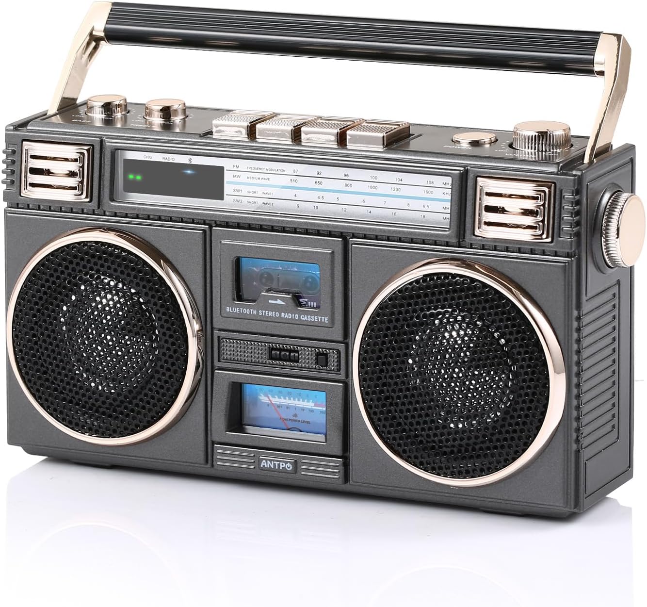 ANTPO Micro Retro Bluetooth Speaker with FM Radio, Portable Bluetooth Speaker Support TF card(Jazz black)