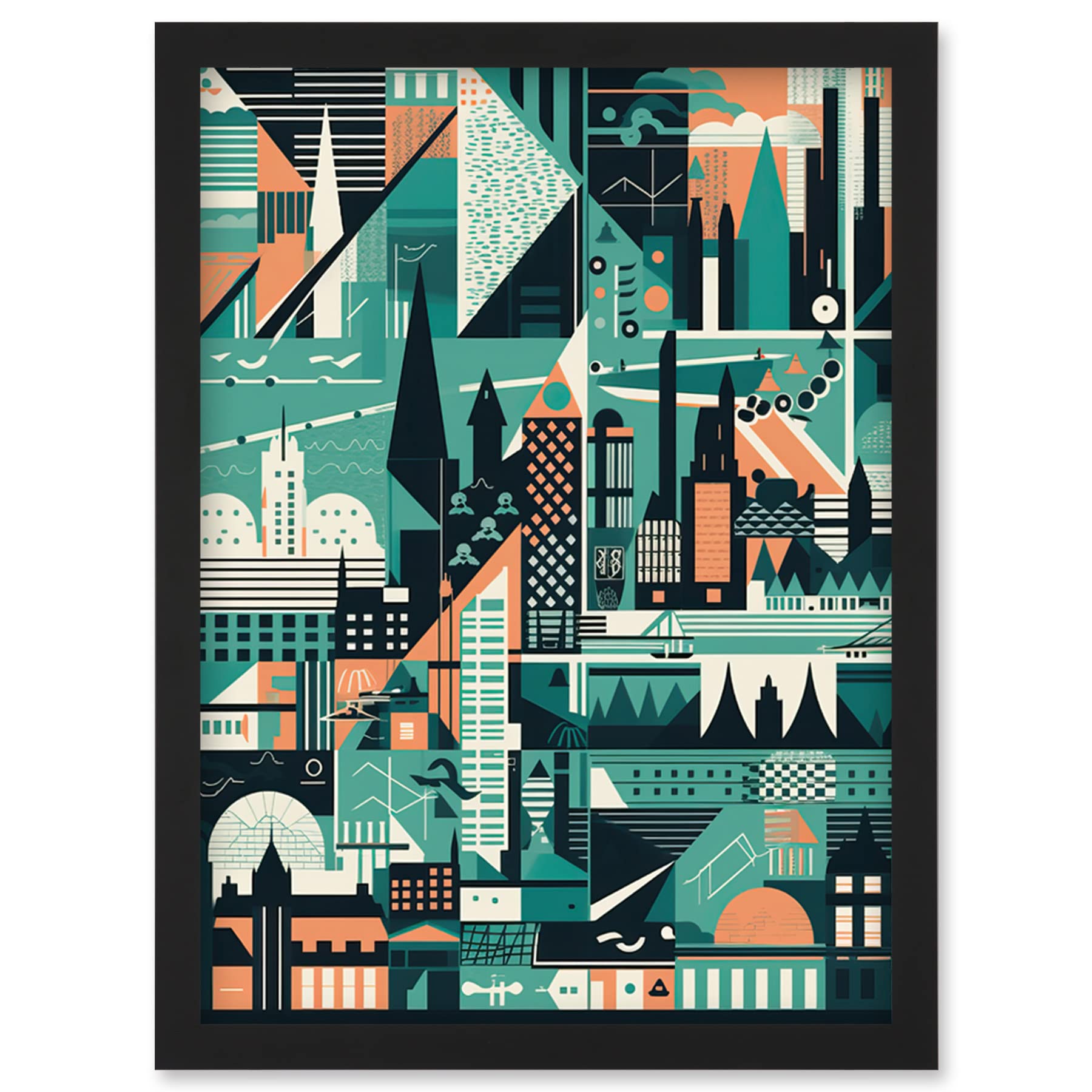 Artery8 Modern Abstract Geometric Dundee Cityscape Design Artwork Framed Wall Art Print A4