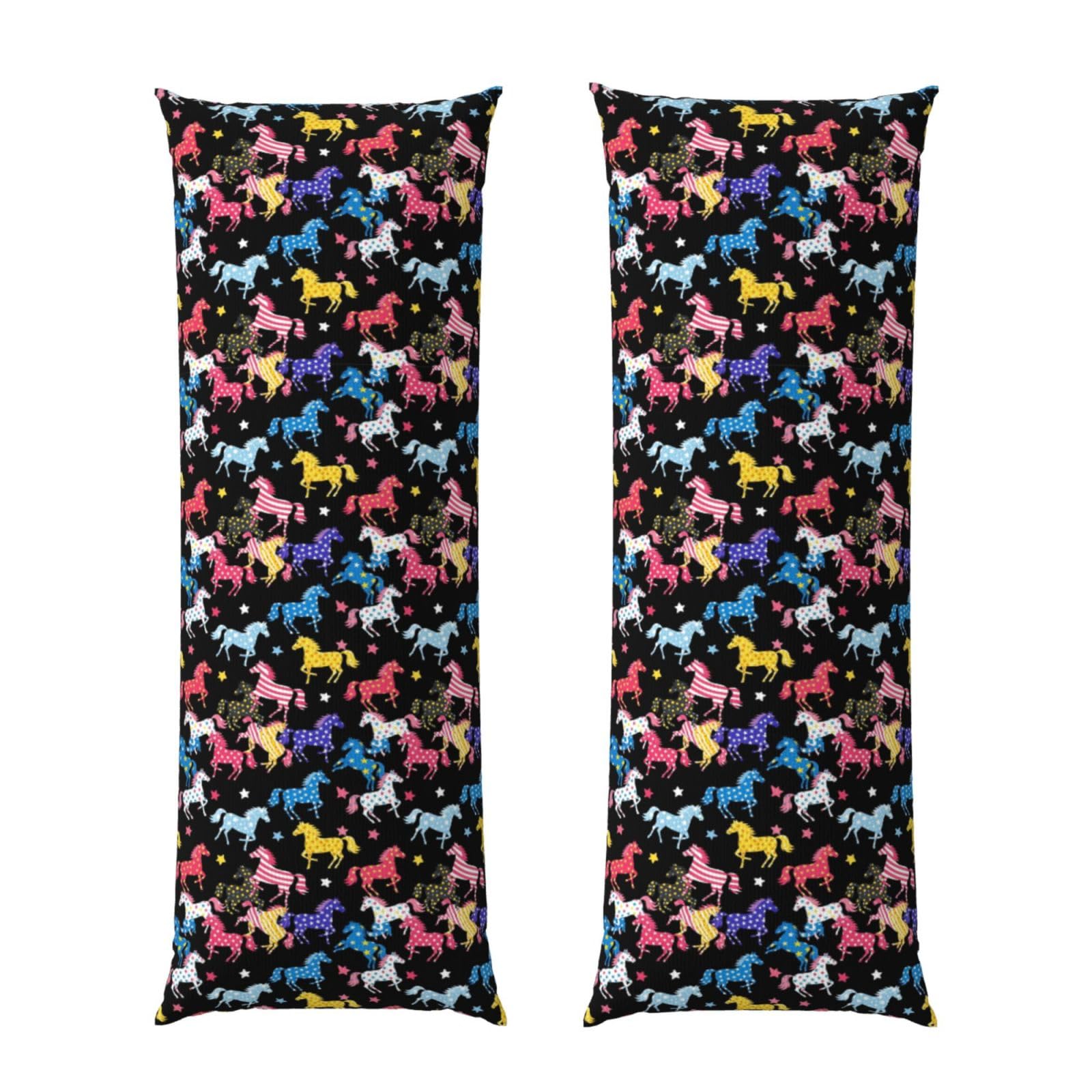 Body Pillow Cover 20x60 Black Colorful Horse, Zippered Microfiber Pillowcase, Soft Cozy Cushion Case, Wrinkle Fade Resistant for Bed Couch