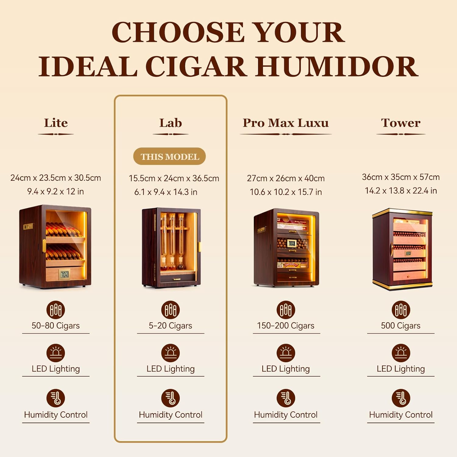 Cigar Flavoring Humidor Cabinet for 4 Cigars, Borosilicate Glass Tubes with Spanish Cedar Display Case, Removable Aroma Tubes, Portable Cigar Humidor for Flavor Mellowing, Gift Set