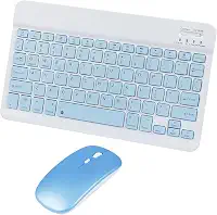 Combo Teclado e Mouse Bluetooth Sem Fio, Ultrafino e Recarregável - Compatível com Tablets Android, iPhone, iPad, Windows Surface e Mais (Azul)