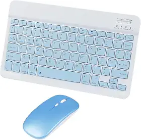 Combo Teclado e Mouse Bluetooth Sem Fio, Ultrafino e Recarregável - Compatível com Tablets Android, iPhone, iPad, Windows Surface e Mais (Azul)