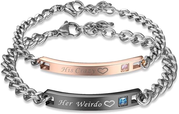 JewelryWe "His Beauty and Her Beast Matching Stainless Steel Couple Bracelets Set for Wedding Anniversary Valentine