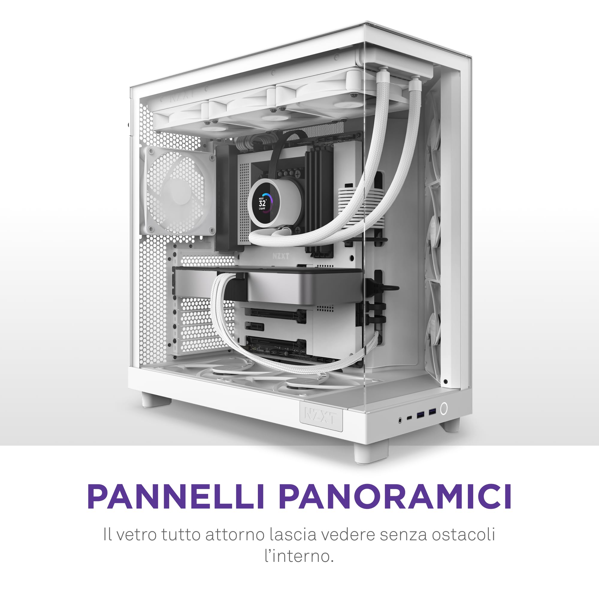 NZXT H6 Flow, CC-H61FW-01, Case Mid-Tower Compatto a Doppia Camera con Flusso d'Aria, Pannelli in Vetro Panoramico, Flusso d'Aria ad Alte Prestazioni, Include 3 Ventole da 120 mm, Bianco