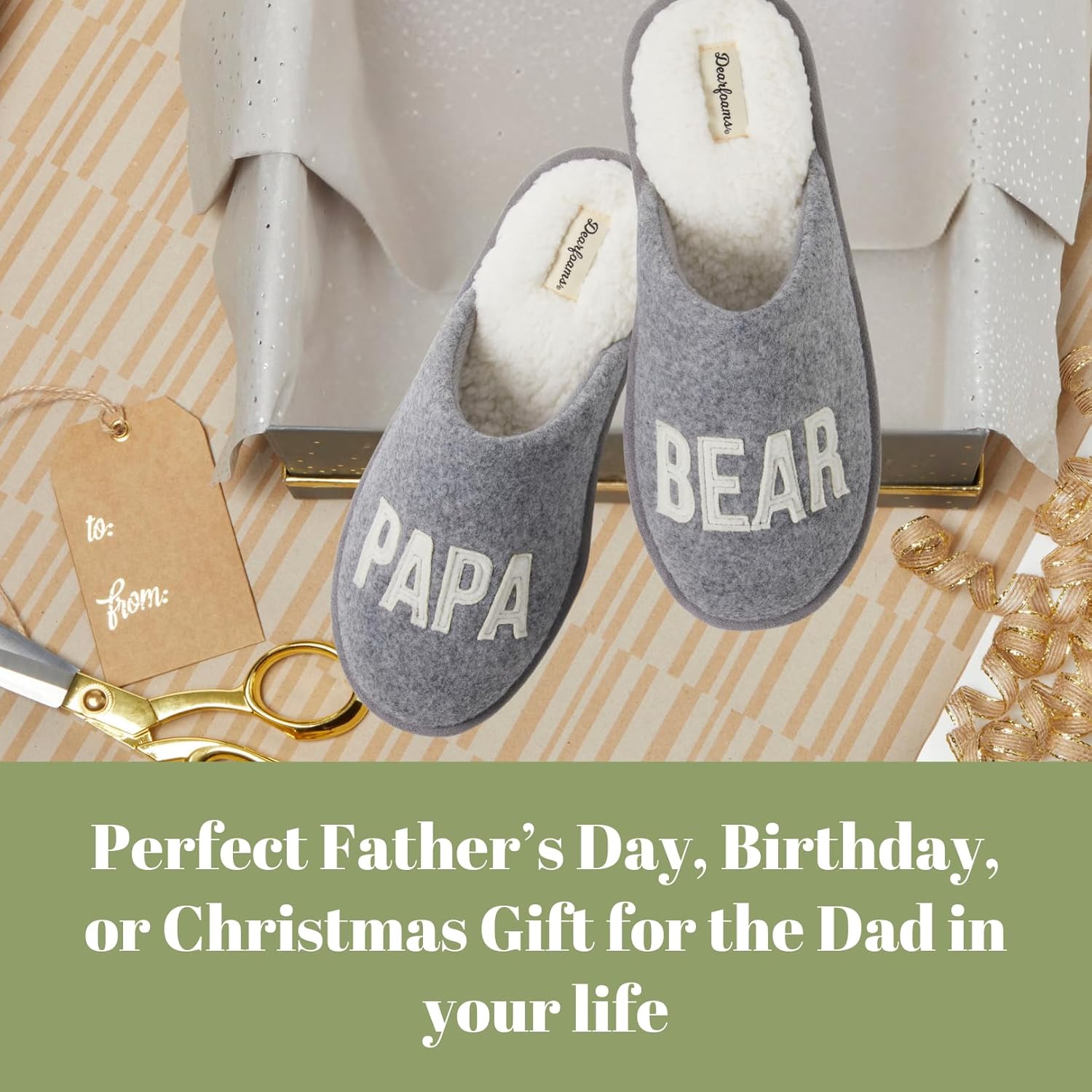 Dearfoams mens Matching Family Holiday Papa Bear Sherpa Lined Moc Toe With Embroidery Slipper - Image 3