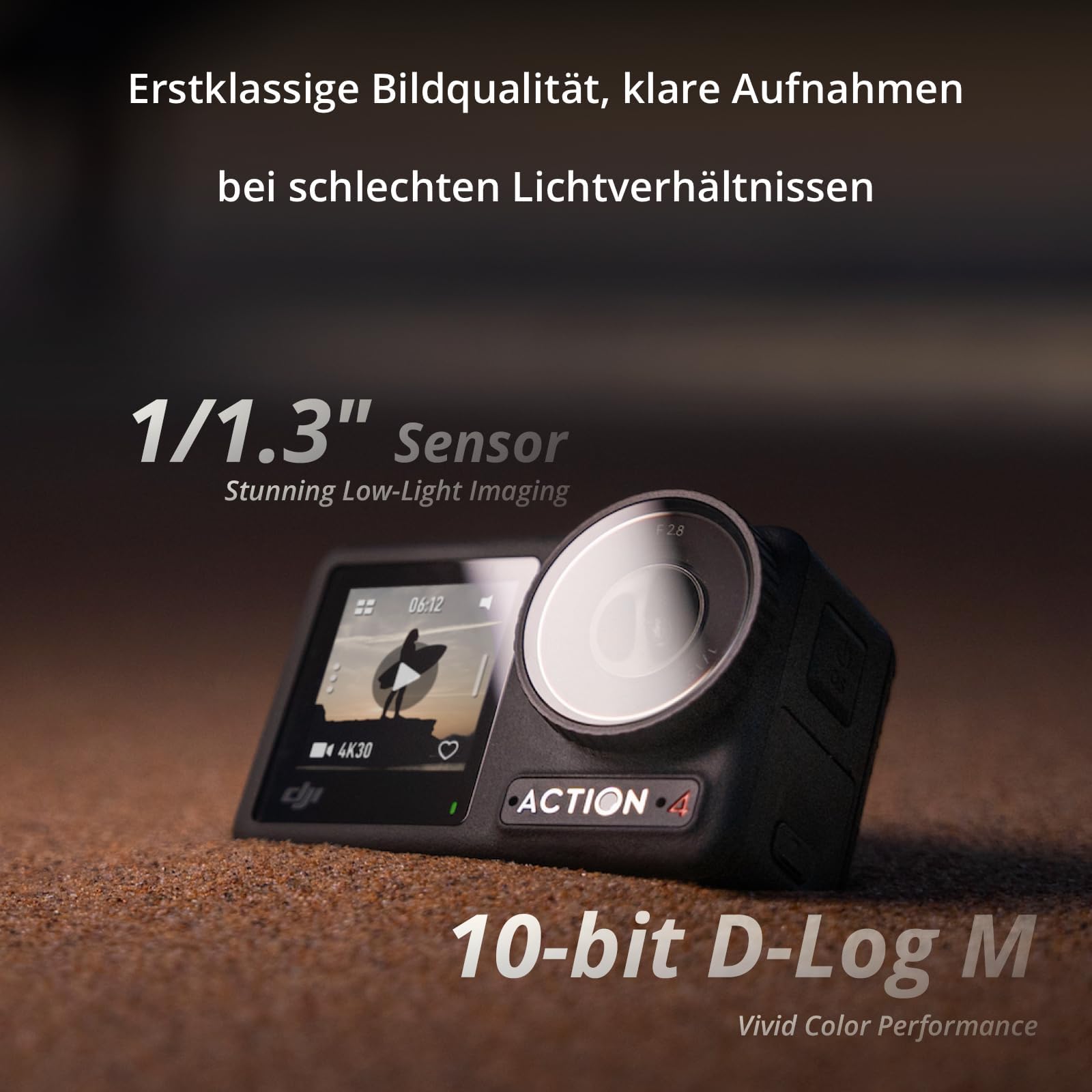 DJI Osmo Action 4 Essential-Combo, 4K/120fps Action Cam mit 1/1,3-Zoll-Sensor, Unterwasserkamera, Atemberaubende Low-Light-Aufnahmen, 10-Bit und D-Log M-Farbleistung, Langlebiger 1.770 mAh Akku