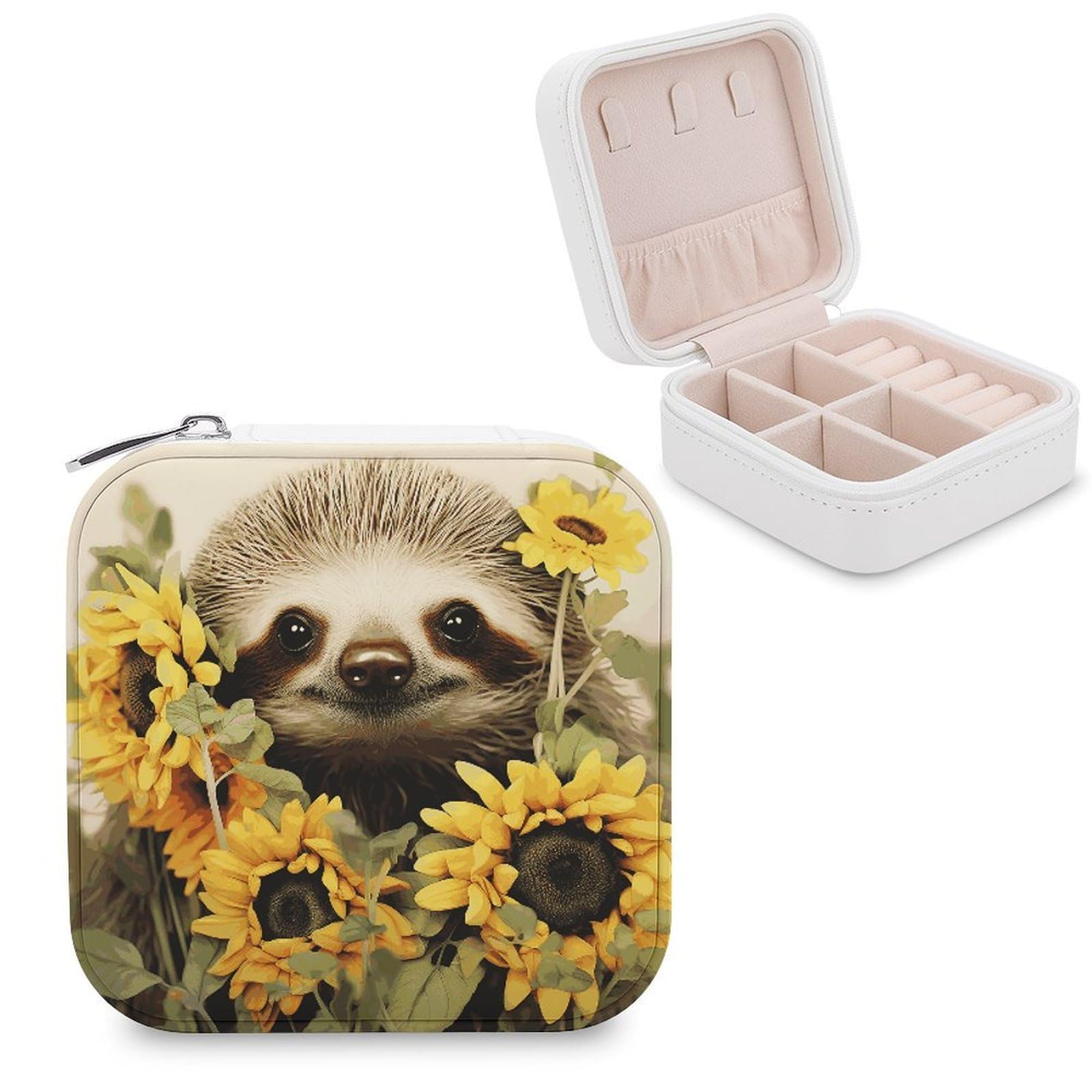 FekiLoot Sloth Sunflower Jewelry Box Exquisite Jewelry Organizer Silver Gold Trinket Storage Case Multi Compartments Cute Earrings Ring Necklace Holder For Woman Household Gift