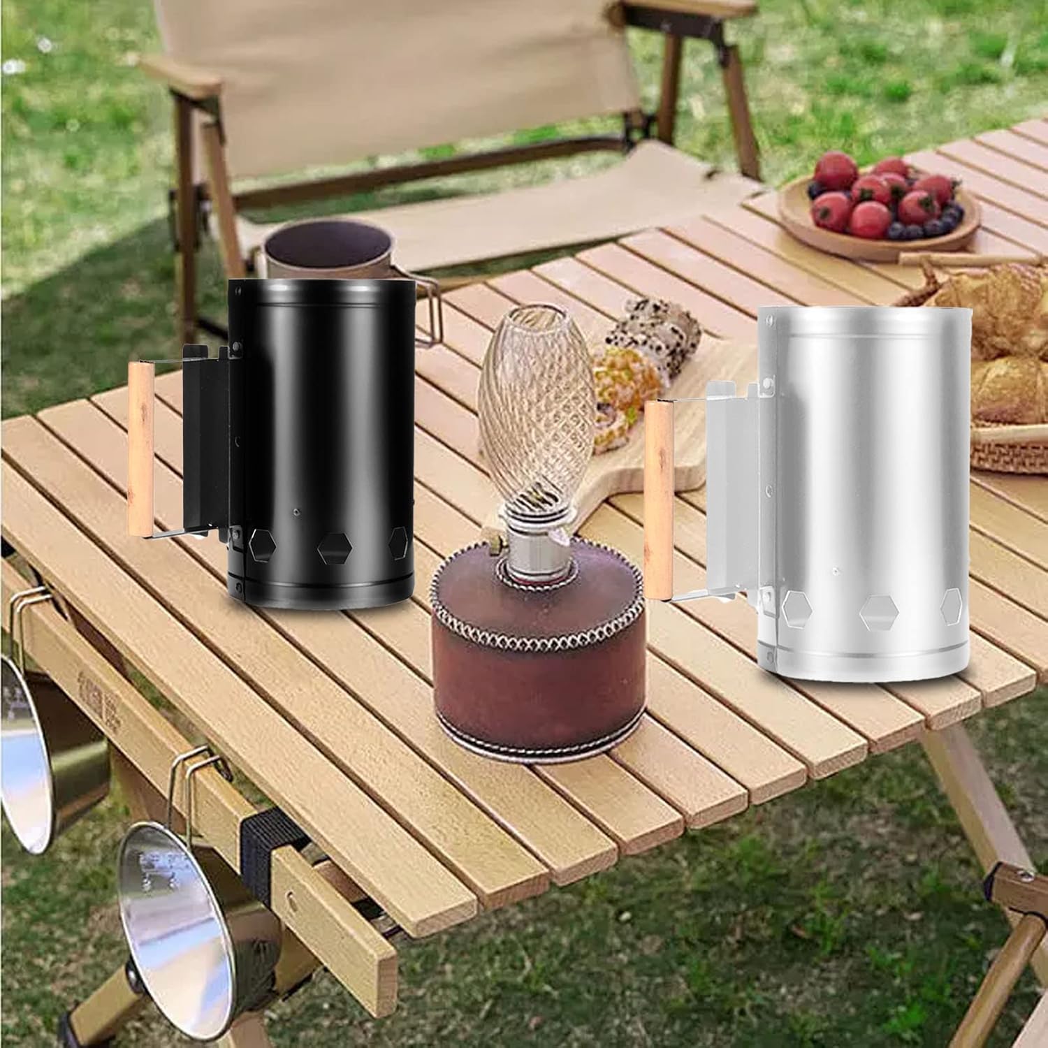 Charcoal Chimney Starter Heat Stainless Steel Starter Can for Outdoor Cooking (Black)