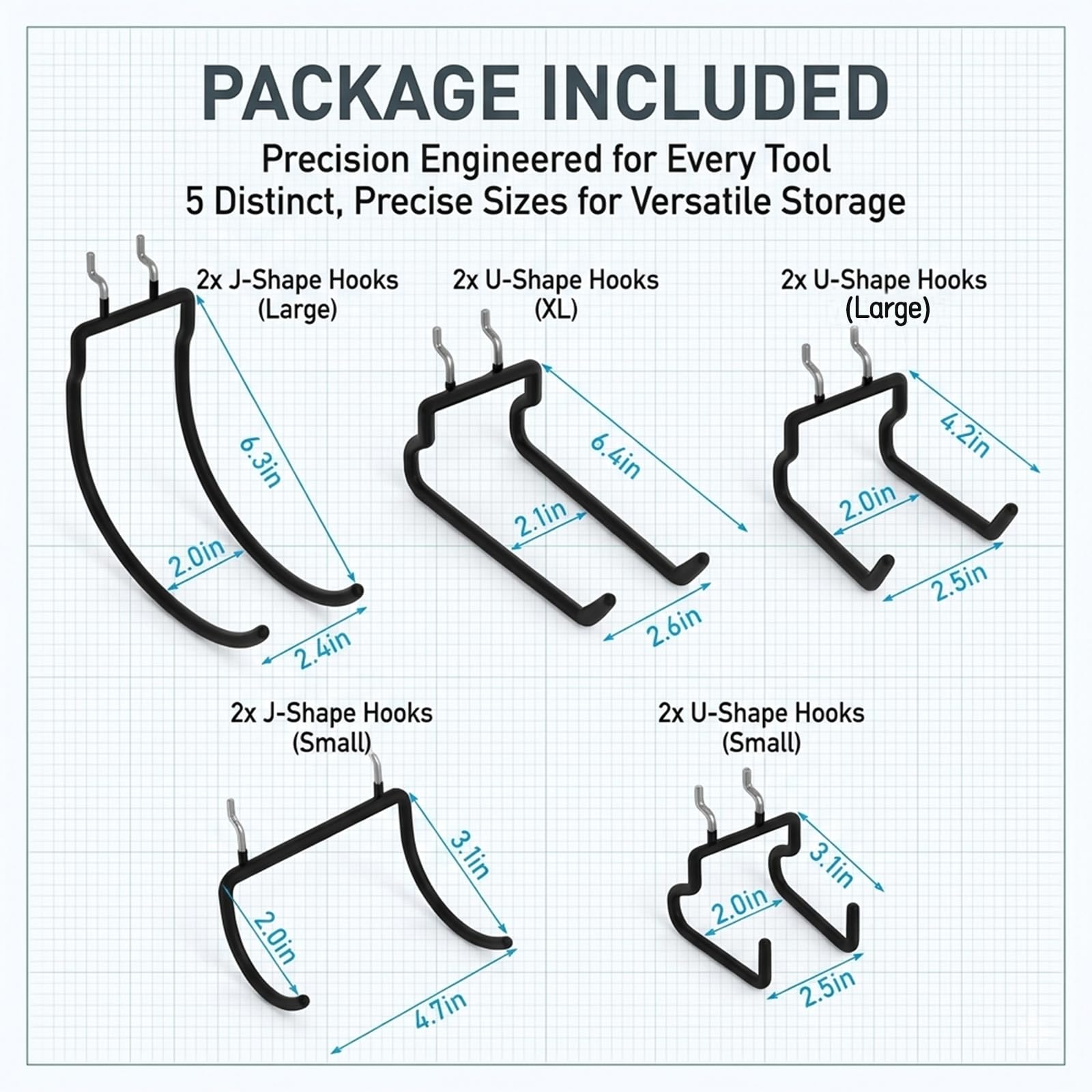 Pegboard Hooks - 10 Pack for Tools & Garage -3
