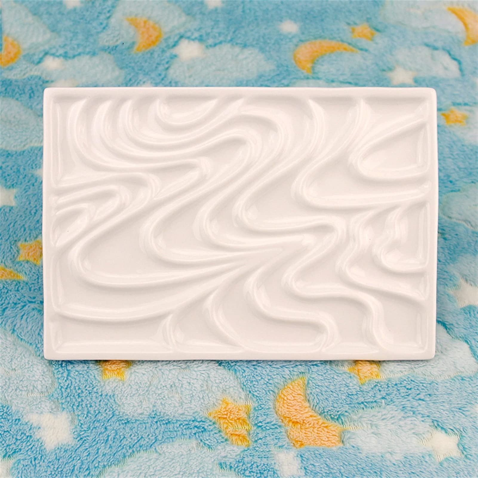 Paleta de cerámica for artistas, bandeja de porcelana for acuarela, paleta for mezclar flores, rectangular, ondulada, gouache, acrílico y óleo, ideal for amantes del arte.
