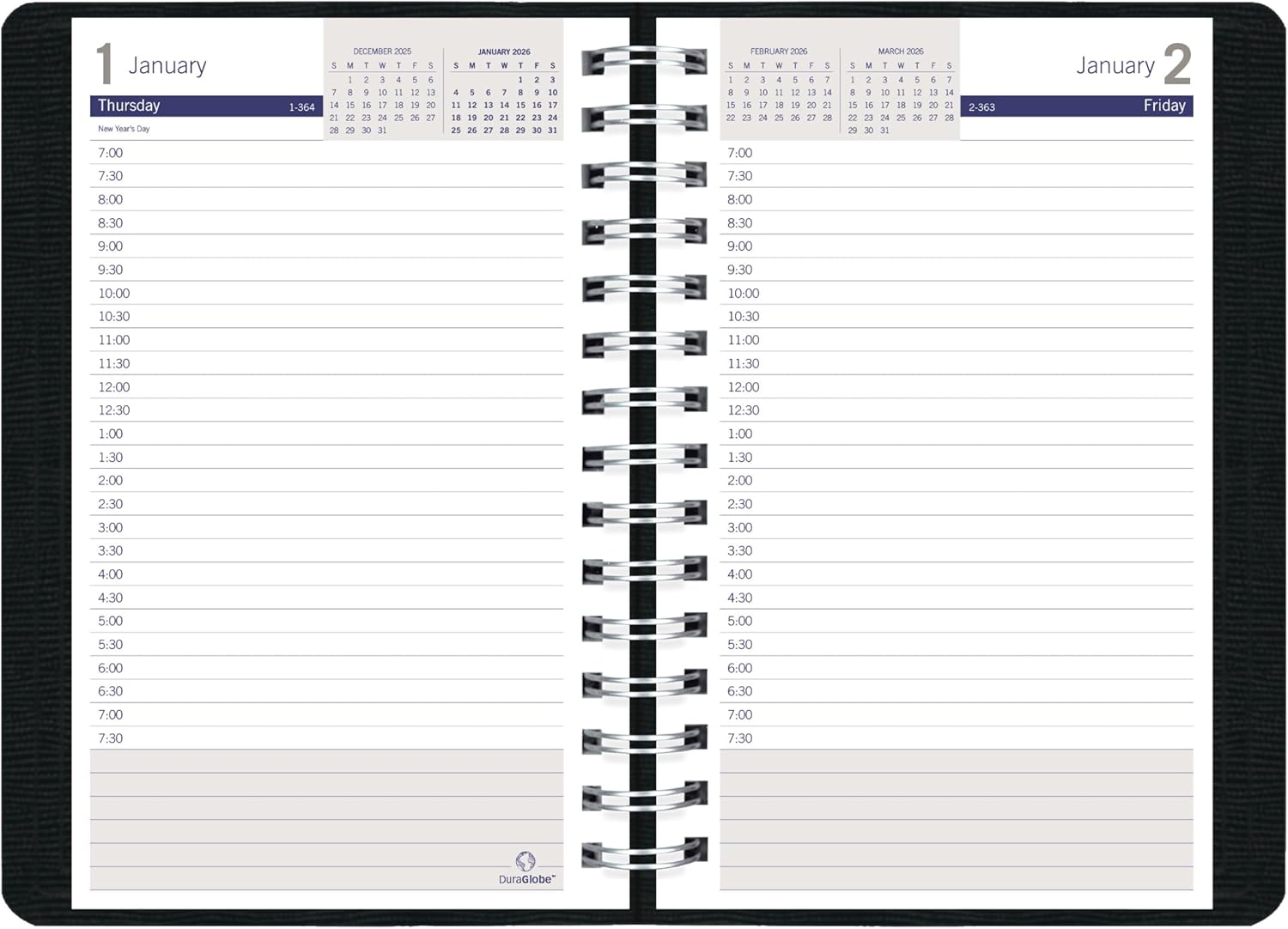 Blueline® 2026 DuraGlobe™ Daily Appointment Book, 12 Months, January to December, Bamboo Fiber, 8" x 5", Black (C210.21T-26)