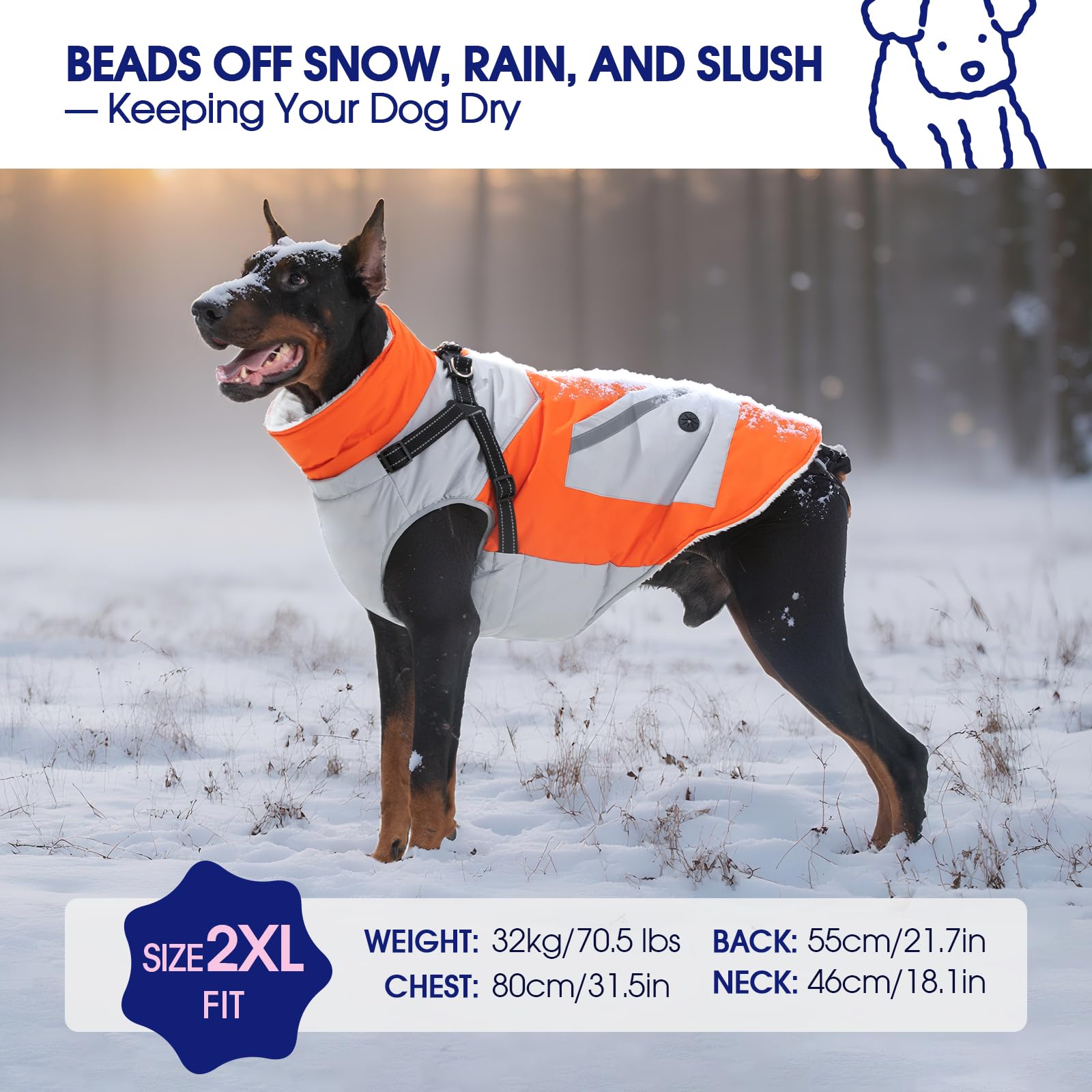 FUAMEY Vestes d'hiver pour chiens de grande taille, manteau pour chien avec harnais intégré, habit de neige imperméable pour animaux de compagnie, veste chaude à fermeture éclair, manteau de sécurité