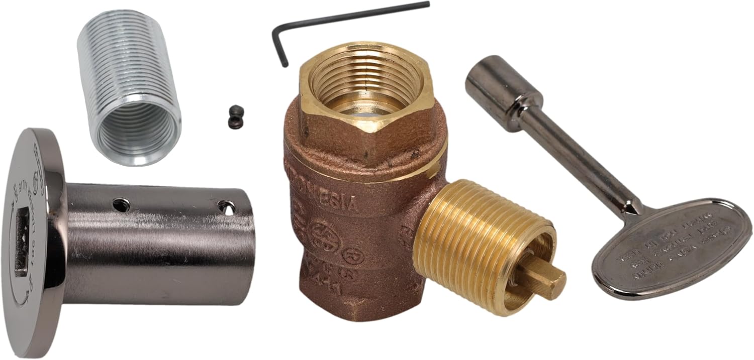 Supplying Demand BVL-3SK-PWT Fireplace Fire Pit | 3/4" IPS Straight Log Lighter Ball Valve with Pewter Plated Cover and Key