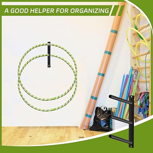 Miniatura 2 de Zonon 2 piezas de hierro montado en la pared soporte de 3 barras soporte de aro negro estante de almacenamiento para gimnasio