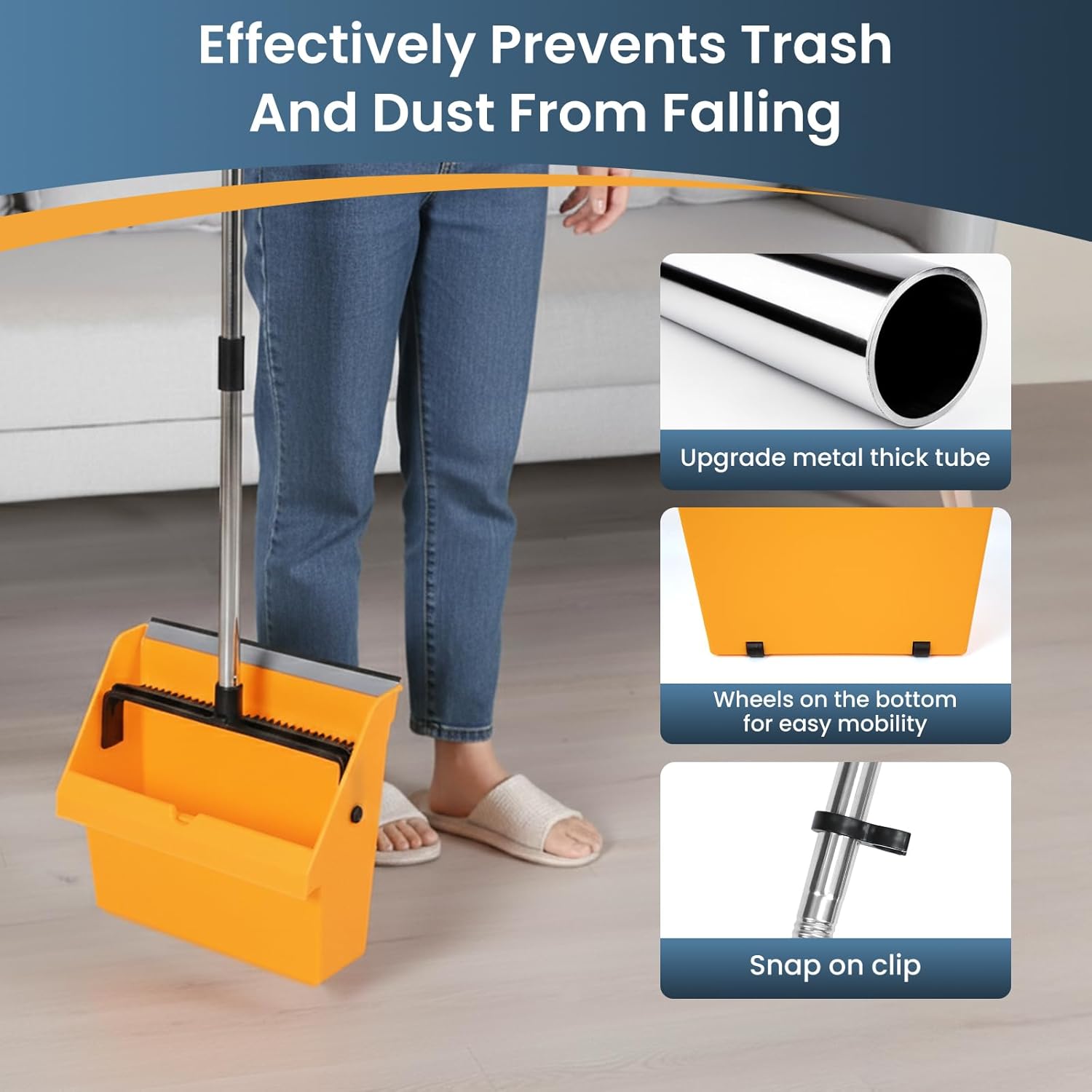 Commercial Broom and Dustpan Set，Long Handle Upright Heavy Duty Dust Pan Outdoor Indoor for Courtyards, Garages, Lobbies, Shopping Malls, Market Floors, Sidewalks, Classroom Floor Cleaning