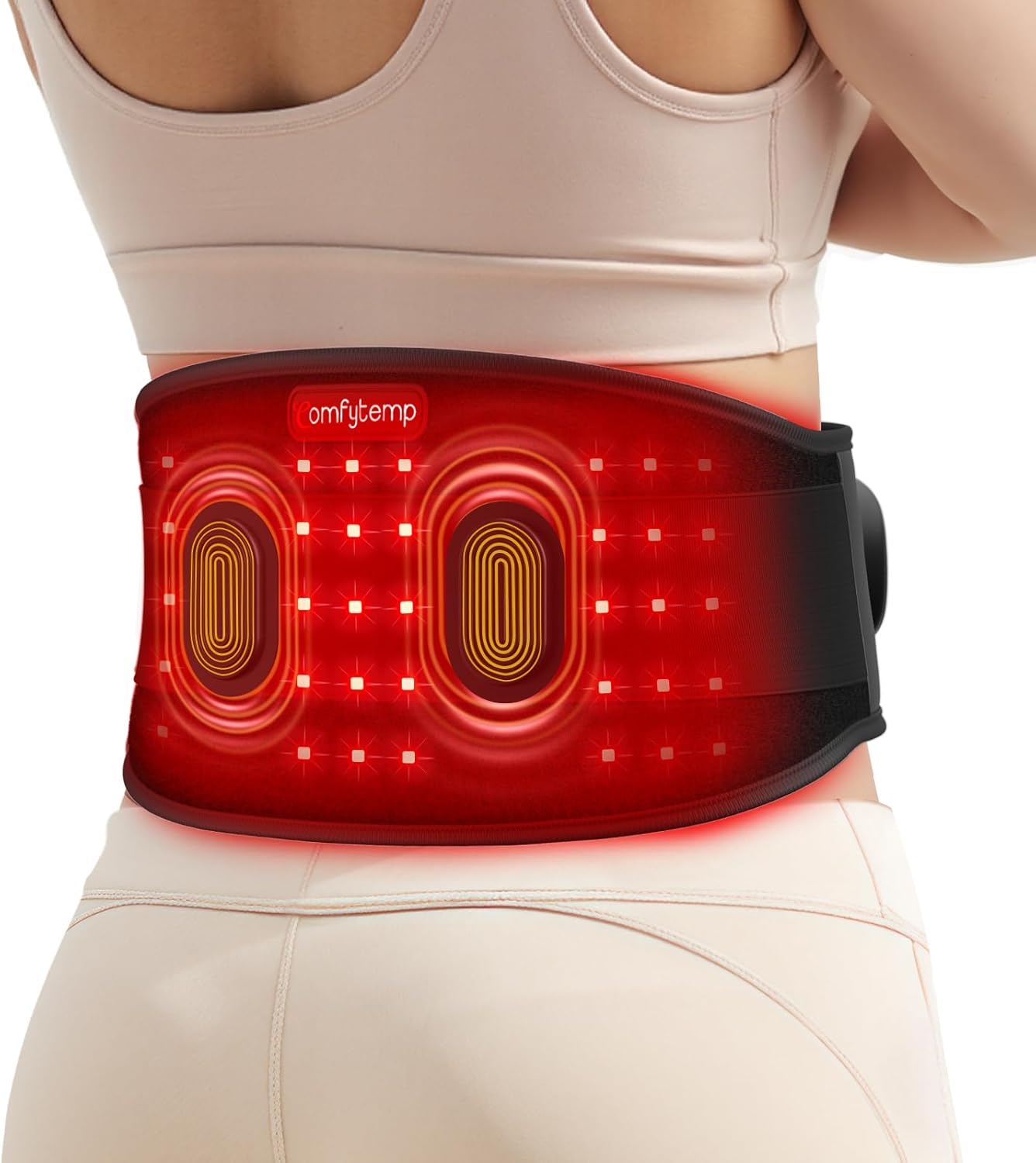 Comfytemp Red Light Therapy Massage Belt with Vibration, Wearable Flexible Near Infrared Lower Back Massager for Waist Belly, Gifts for Women Mom, 660nm & 850nm