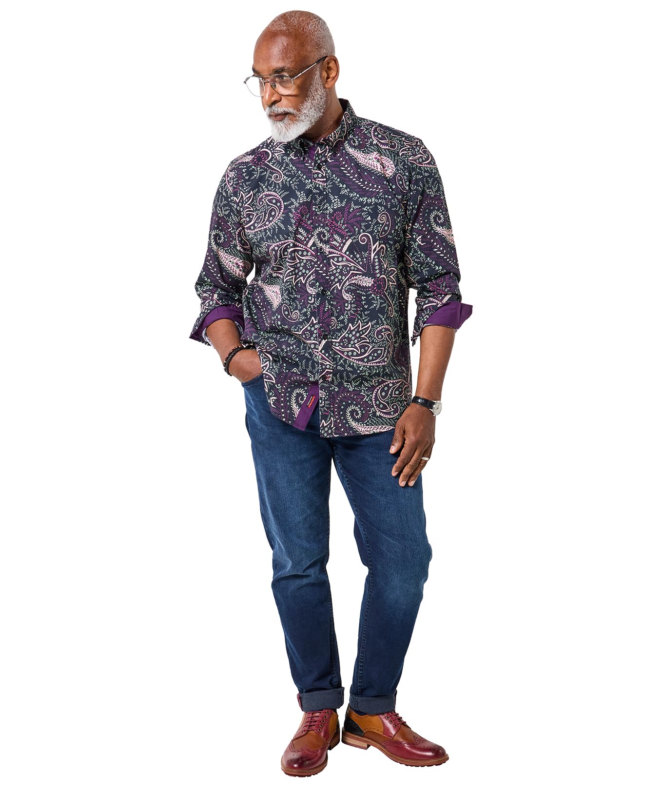 Joe Browns Male Paisley Print Long Sleeve Shirt, Regular, Purple, UK S