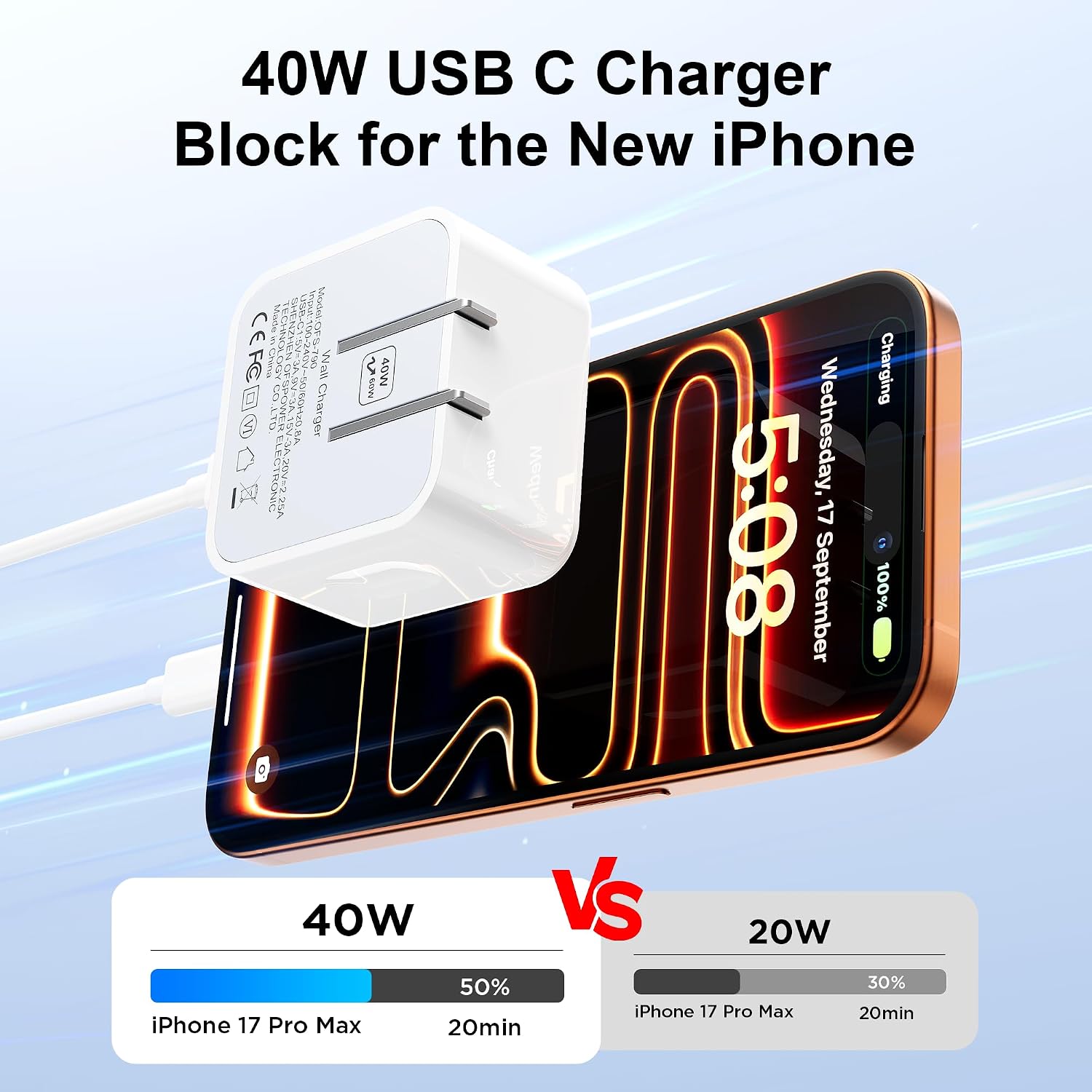 Otovoda 40W Type C Charger Fast Charging for iPhone 17 16 15, USB C Charger Block Foldable Plug USBC Wall Chargers Brick with 6FT Cables for iPhone 17 Pro Max/17 Pro/17/16/16 Pro Max/15 Pro Max 2 Pack