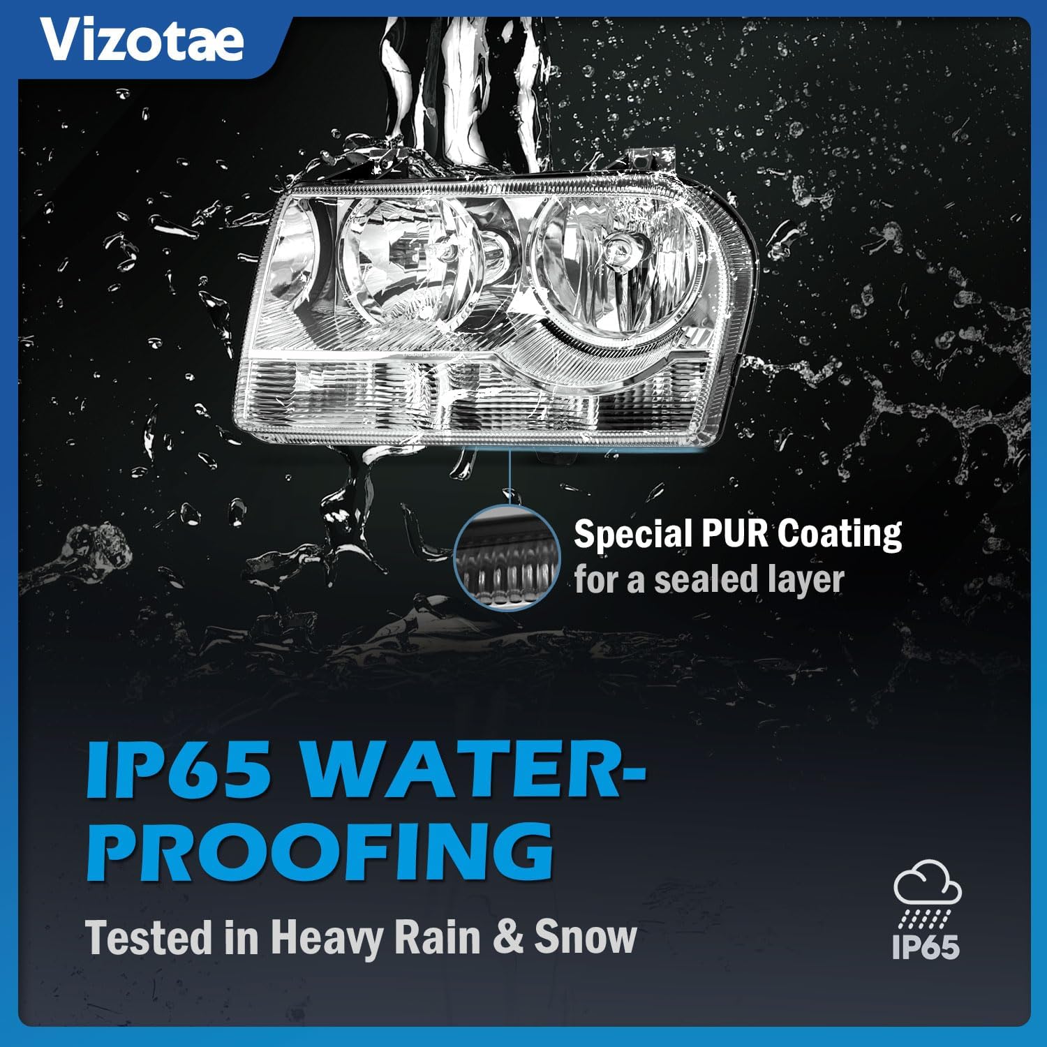 Headlights Assembly for 2005-2010 Chrysler 300 Trims Only 4-Dr Halogen Headlamp Replacement, High/Low Beam with Bulbs, Driver & Passenger Side