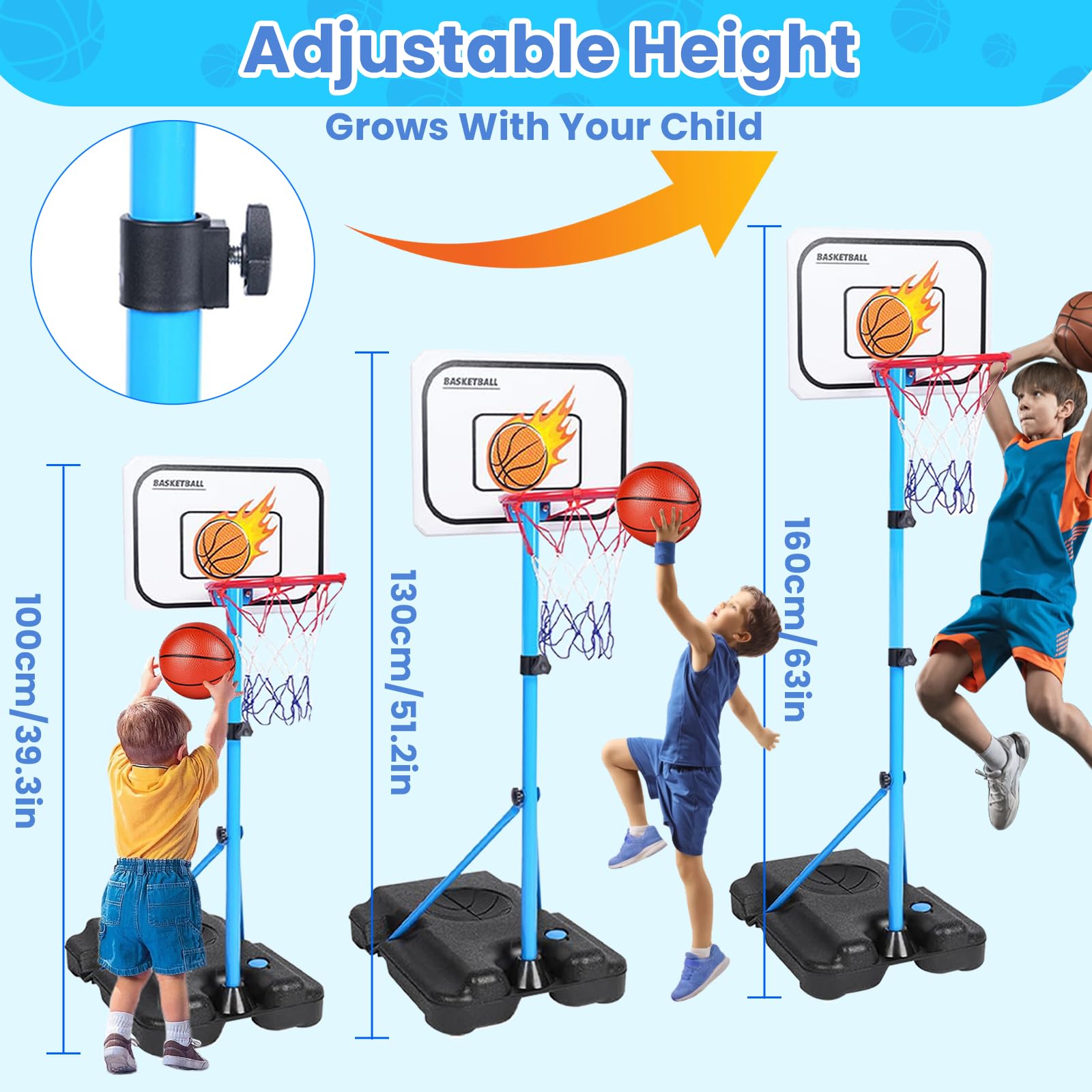 4 in-1Basketballkorb Outdoor Kinder Höhenverstellbar 108-160CM Dartscheibe mit Ständer Baseball Set Tragbar Basketballkorb Indoor Mini Hoop für Zimmer Spielzeug für Kinders von 3 bis 12 Jahren