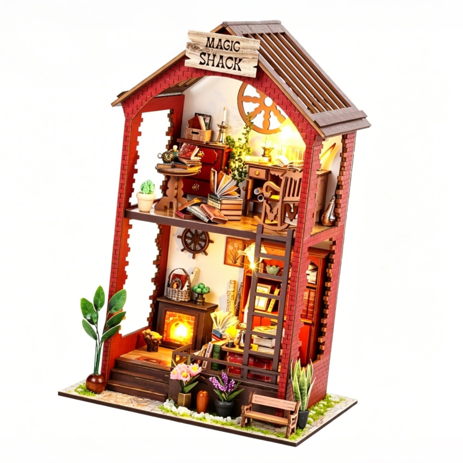 Cuteefun Casa De Muñecas En Miniatura Con Muebles – Kit DIY De Madera Con Luz LED, Regalo Navidad Y Cumpleaños, Paisaje Callejero 25x21x20,3 Cm