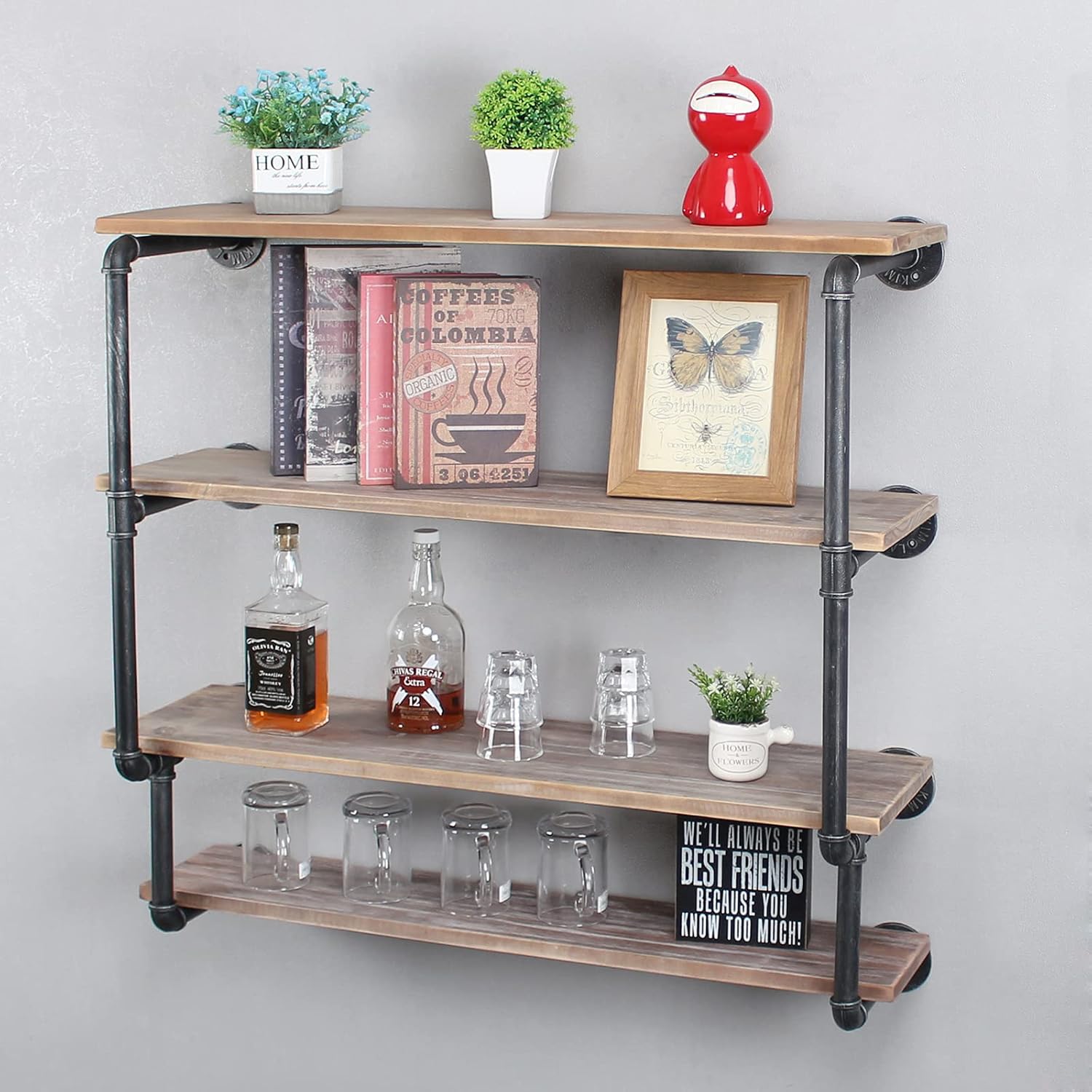 Best Cyber Monday 🔥 Eitlos Industrial Pipe Shelving Wall Mounted,Rustic Metal Floating Shelves Book Shelves,Wall Shelf Unit Bookshelf Hanging Wall Shelves,Farmhouse Kitchen Bar Shelving(4 Tier, 36in)