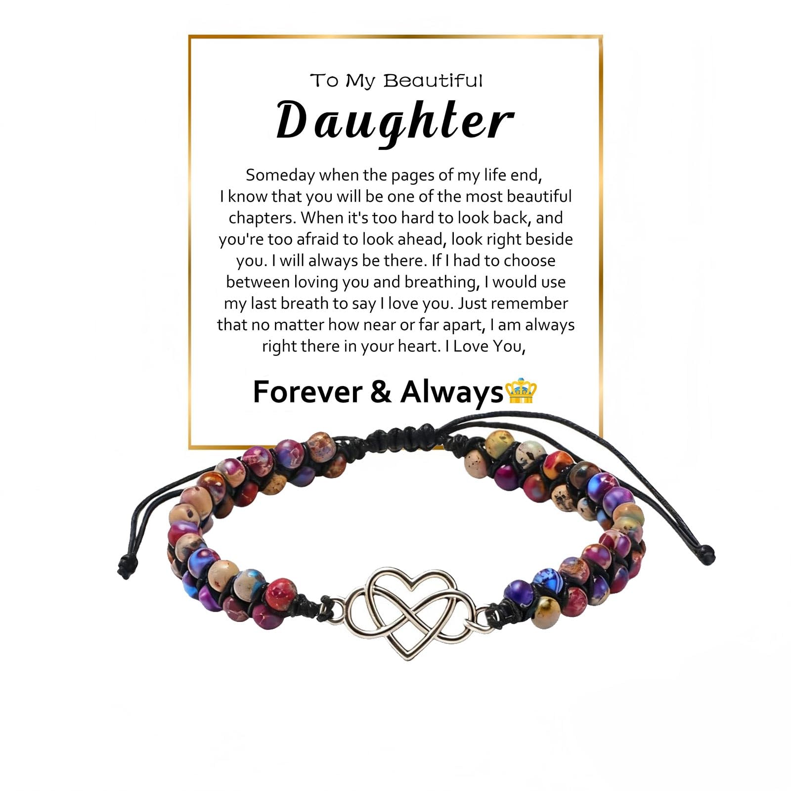 To My Granddaughter/Daughter/Mom-Infinity Forever Love Heart Bracelet,Adjustable Natural Emperor Stone Beaded Bracelet for Women