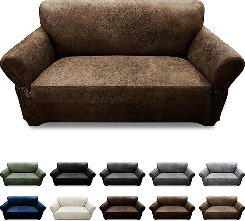 Miniatura 20 de Fundas para sillón con cojines en forma de T de 2 piezas, apariencia de cuero, funda para sofá, funda para silla, protector elástico para muebles,