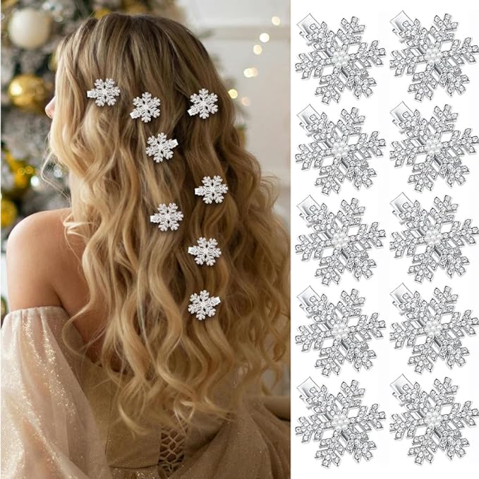 10 Pcs Christmas Snowflake Hair Clips for Women Girls