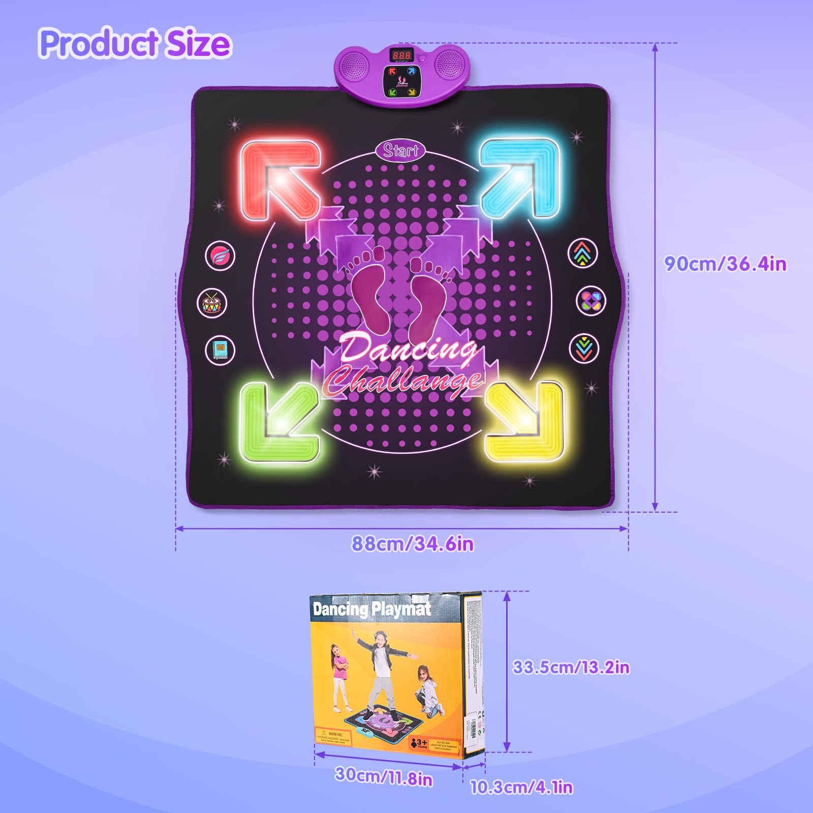 Tanzmatte mit Bluetooth & Beleuchtung, 4 Spielmodi – Interaktive Musikmatte für Kinder mit Rutschfestem Design, Geschenk für Mädchen & Jungen ab 4 Jahren