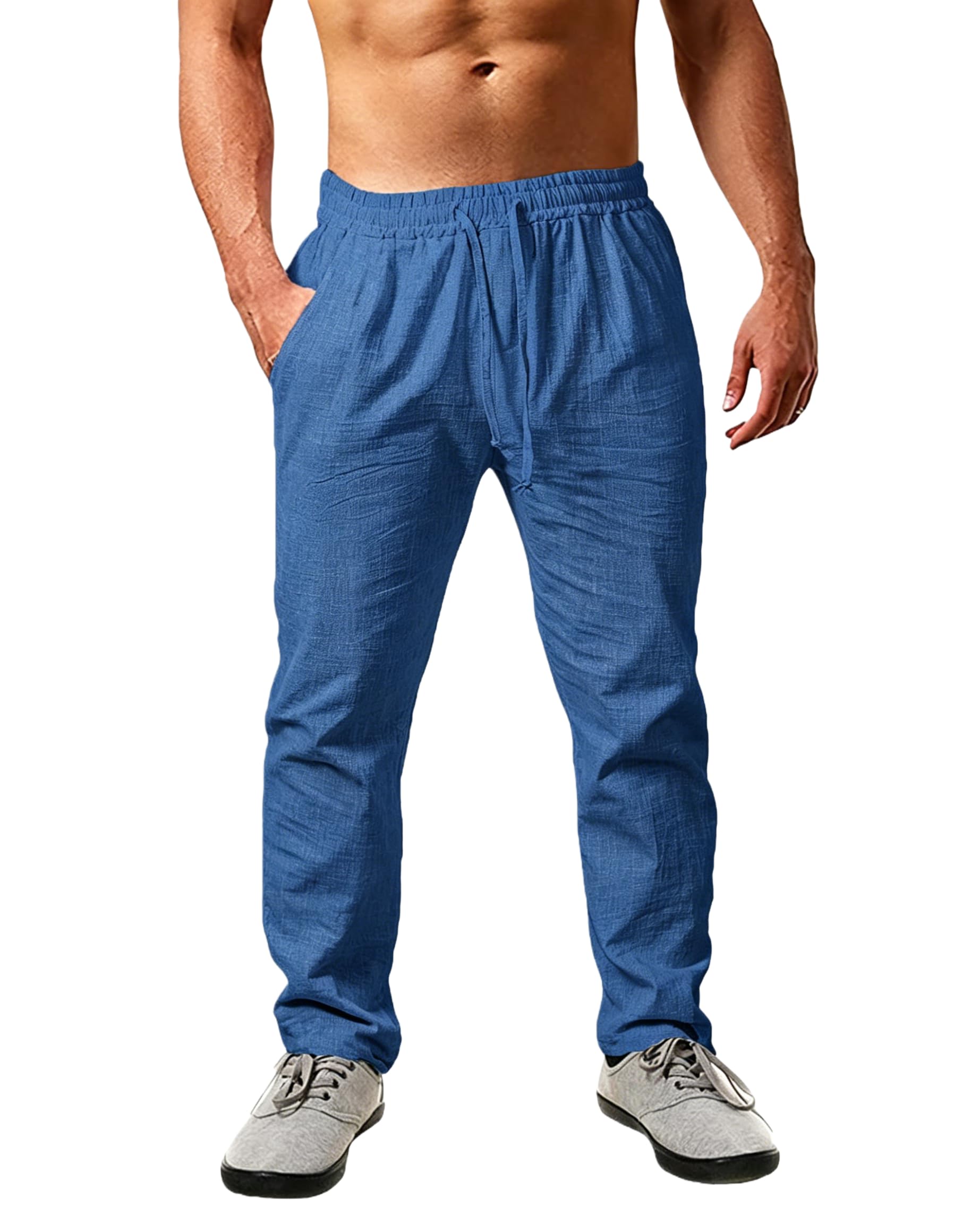 Cegerne Pantaloni in Lino Estivi Uomo Leggeri e Traspiranti, vestibilità Larga, Vita Elastica con Coulisse, Tinta Unita – Ideali per Estate, Vacanze e Spiaggia