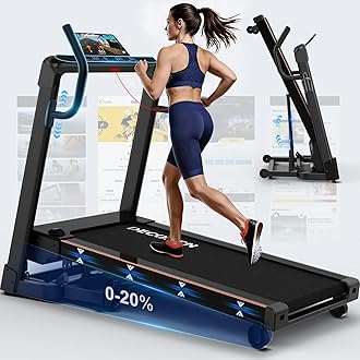 Folding Treadmill for Home, 4.5HP, 20 Auto Incline, 1km/h-16km/h, 150KG limited, Running Machine for Heavy People with LED, Bluetooth Speakers, Silent Walking Pad