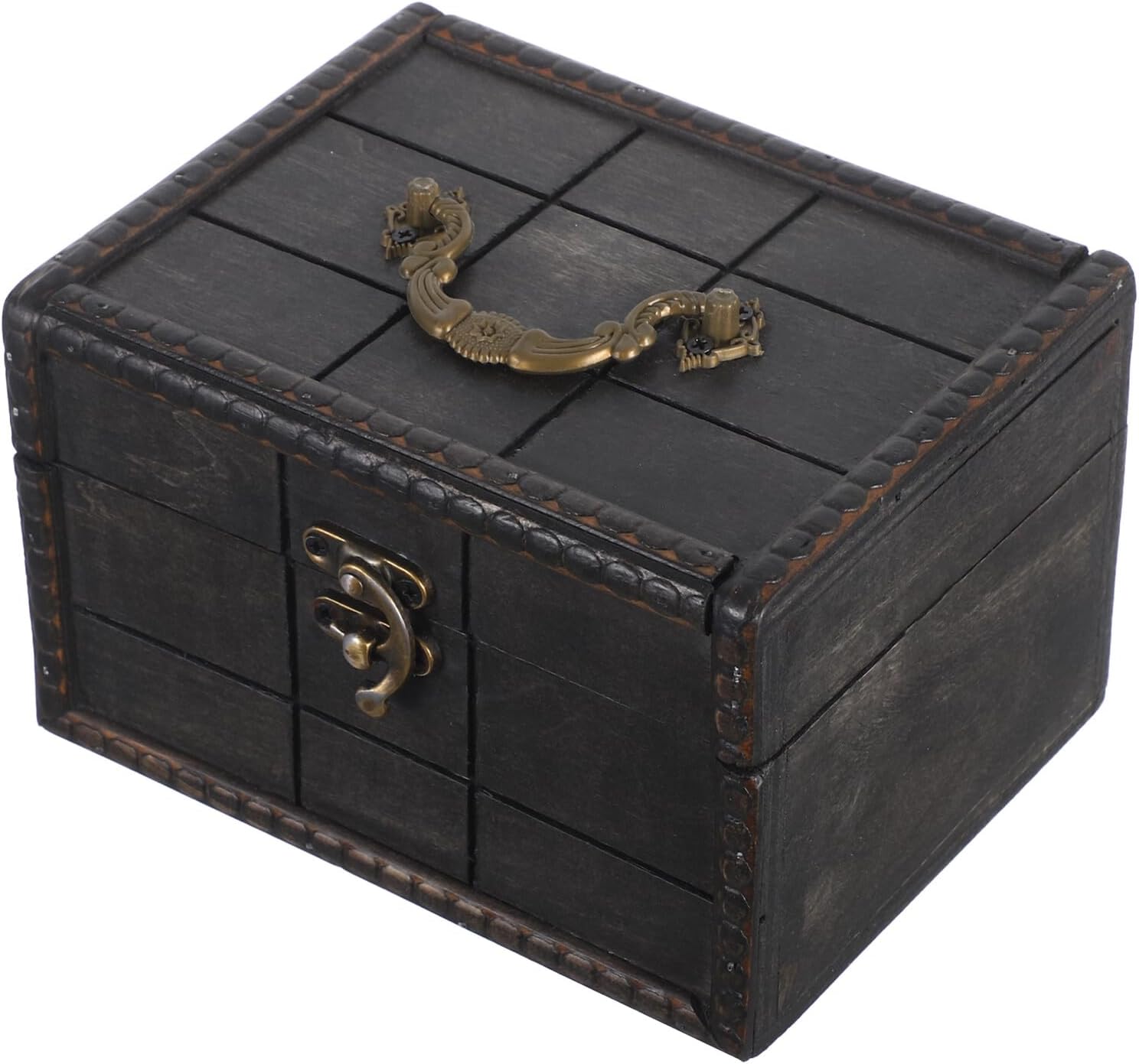 Milisten Vintage Wooden Jewelry Box Large Retro Trinket Organizer with Lock Handle Rustic Desktop Storage Chest for Keepsakes