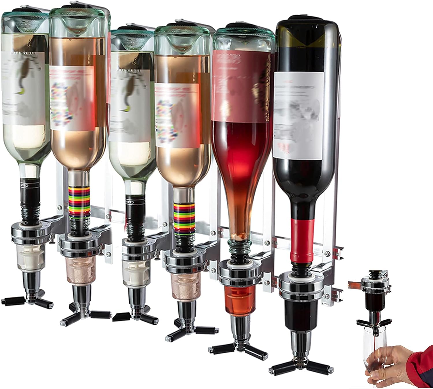 Wall-Mounted House Liquor Dispenser | Alcohol Station Cocktail Tap, Push-Release Valves, Home Bar, Man Cave | Easy Assemble (6 Bottle)