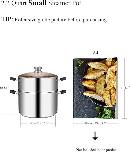 Miniatura 2 de VENTION Vaporizador inferior de cápsula para cocinar, olla de vapor de acero inoxidable de 2 niveles, vaporizador de verduras de 2.1 cuartos de