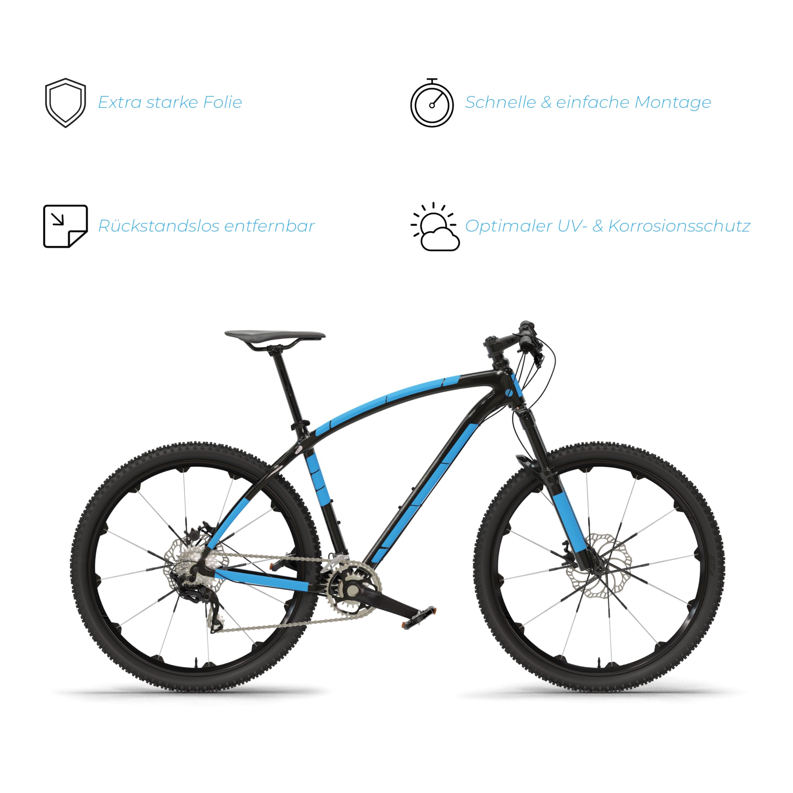 Blackshell® Fahrrad Schutzfolie - starker Rahmenschutz für z.B. Trekkingrad, MTB, Rennrad oder E-Bike - 24-teiliges Steinschlagschutz-Set