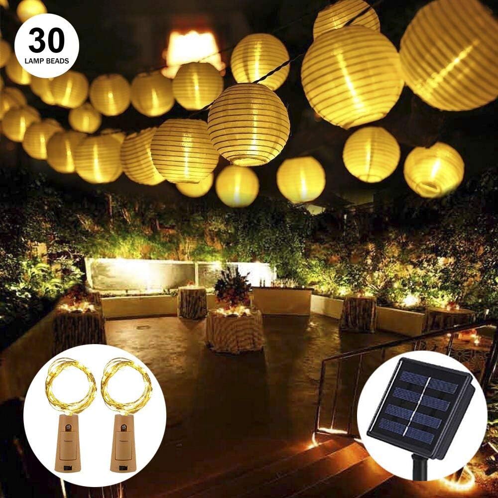 OFUN Solar Lantern Fairy Lights for Garden, 30 LED Solar String Lights Lantern, 6m IP65 Waterproof Outdoor Solar Lights Lanterns for Home Decoration,Garden Party Wedding Christmas(Lantern-Warm White)