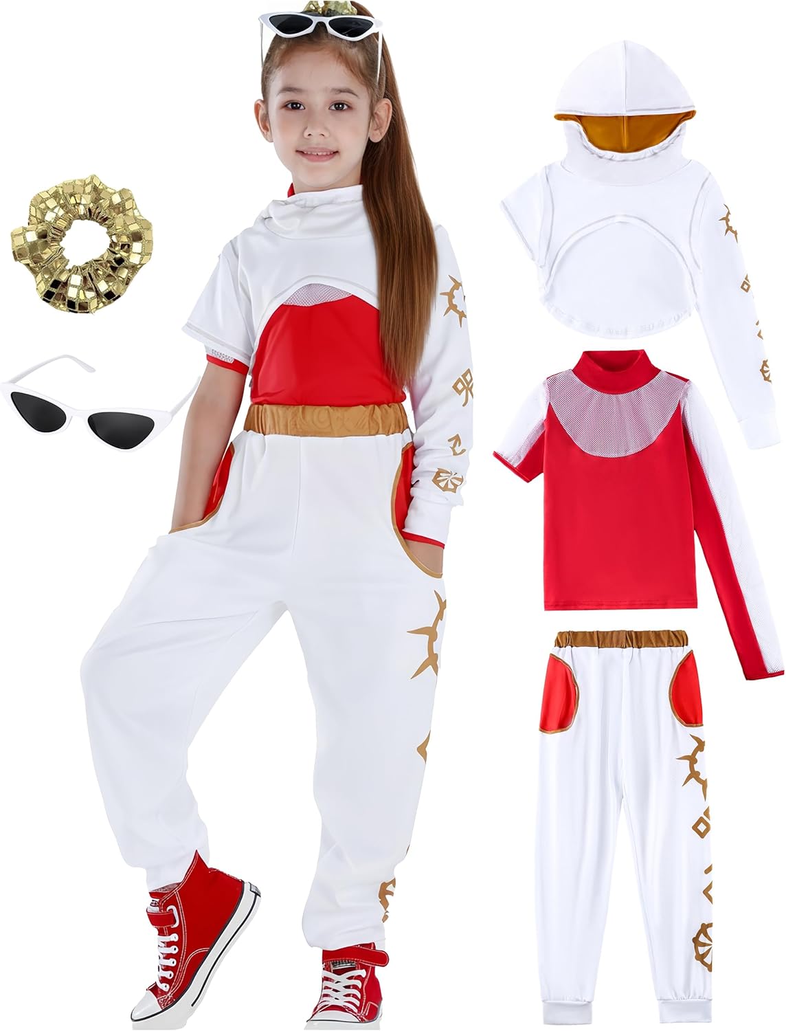 QRT Girls Zombies Costumes, Kids Halloween Nova Costume Cosplay daywalker Mesh Top Pant Skirt Dress Hooded Coat Uniform Style1 7-8 Years