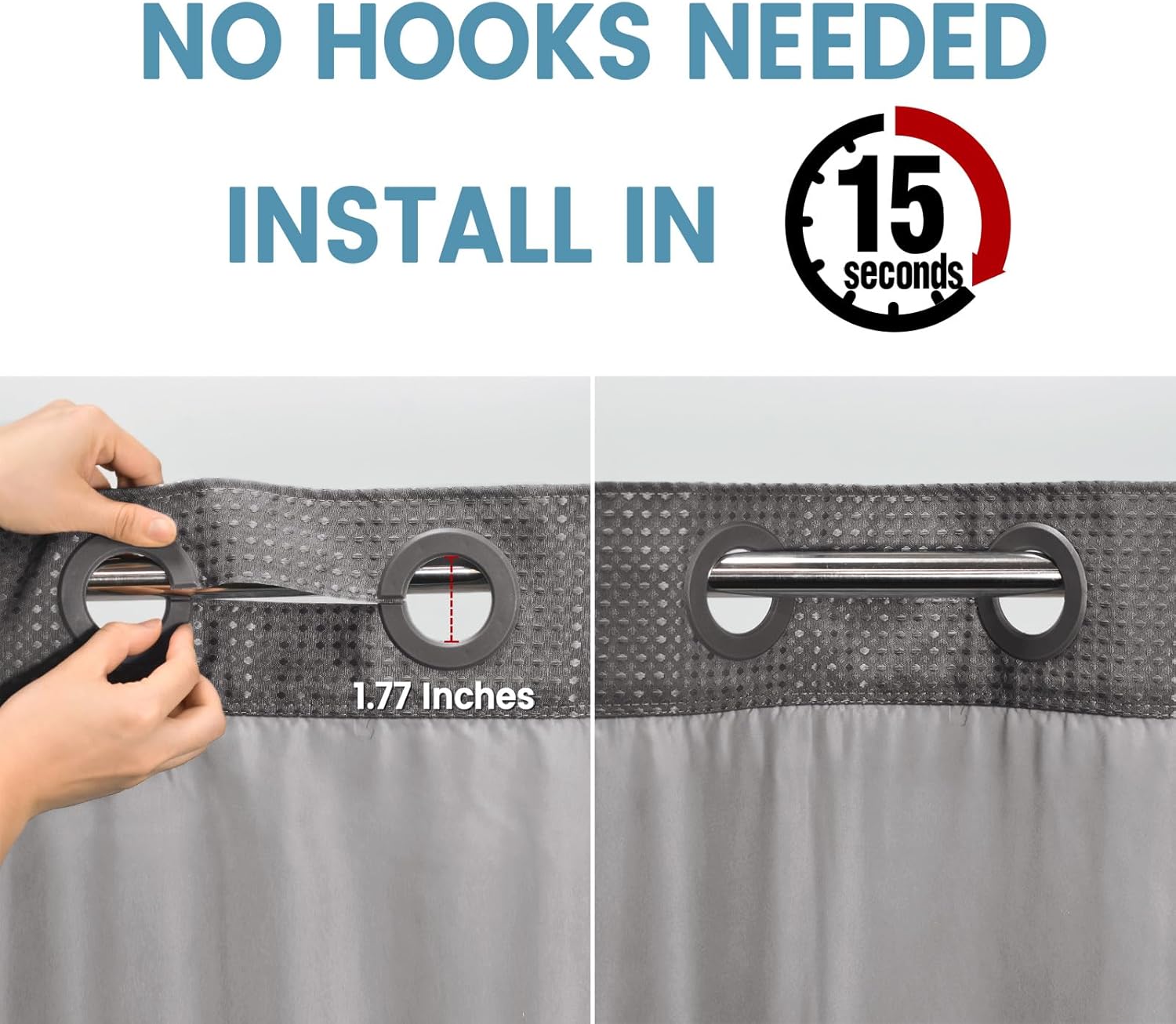 Charcoal Grey No Hook Shower Curtain with Snap in Liner,230GSM Waffle Weave Shower Curtains for Bathroom,71W x 74H