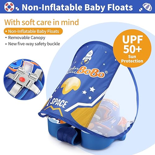 Miniatura 2 de Swimbobo - Flotadores para piscina con toldo no inflable, material de tela suave y agradable a la piel, flotador de natación infantil para niños y