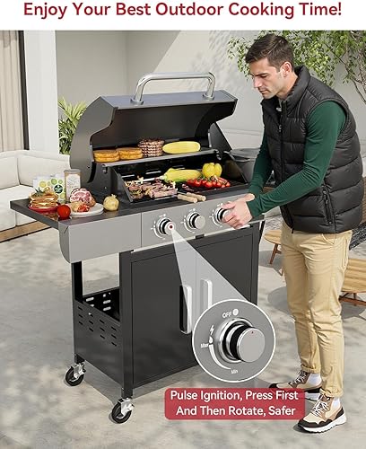 Miniatura 5 de Aoxun Parrilla de propano de 4 quemadores con quemador lateral, parrilla de gas de 49000 BTU, parrilla de acero inoxidable para exteriores con