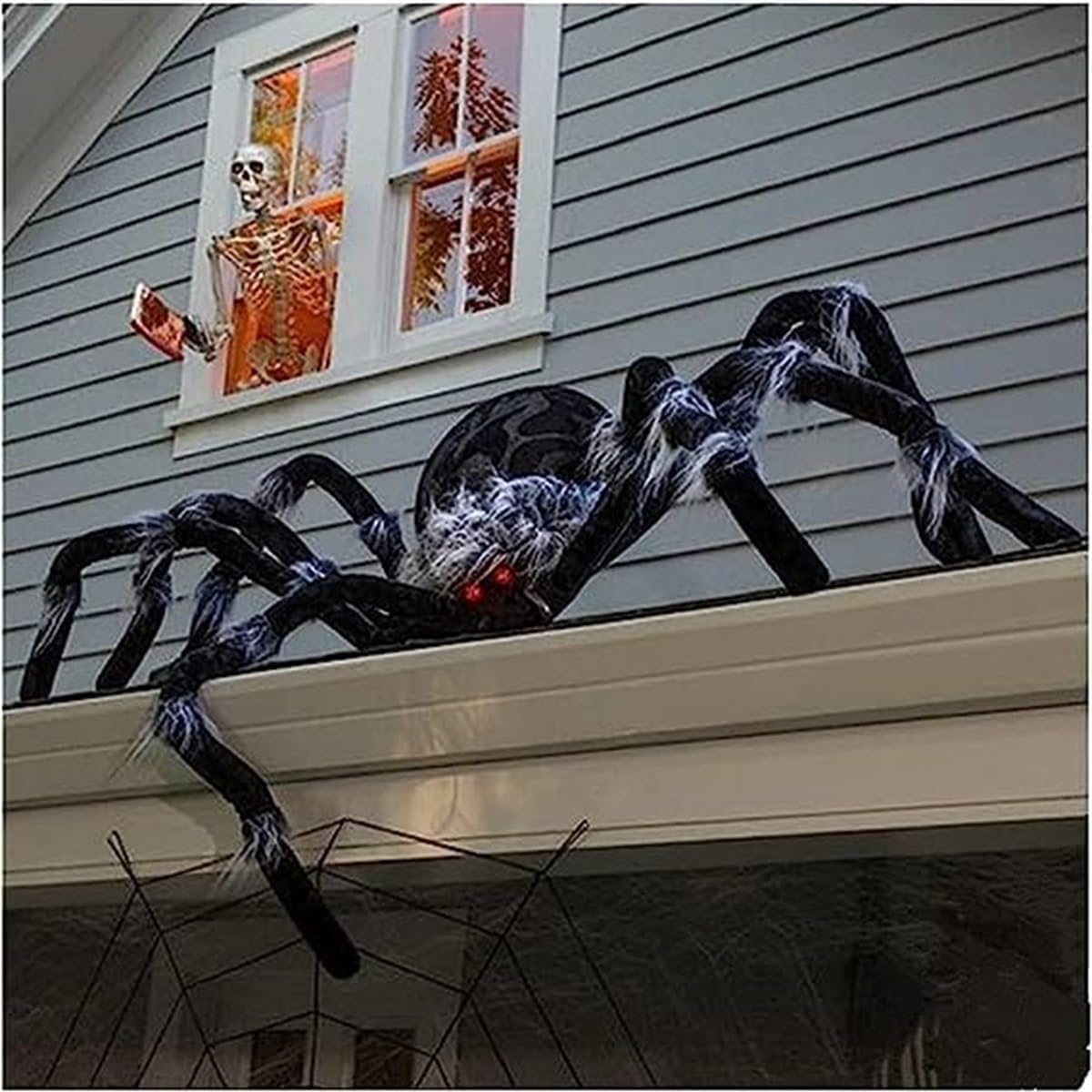 Hcosmy Halloween Spider Decorations, Giant Spider Outdoor Halloween Decorations, Black Soft Hairy Scary Spider Realistic Large Spider Props for Home, Yard, Party Creepy Halloween Decor (150CM)