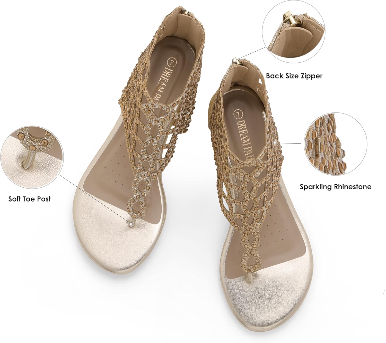 DREAM PAIRS Women’s Jewel Rhinestones Design Ankle High Flat Sandals