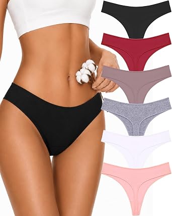 CUTE BYTE Cotton Thongs for Women Sexy Womens Underwear Breathable Stretch Low Rise Ladies Panties 6 Pack XS-XL
