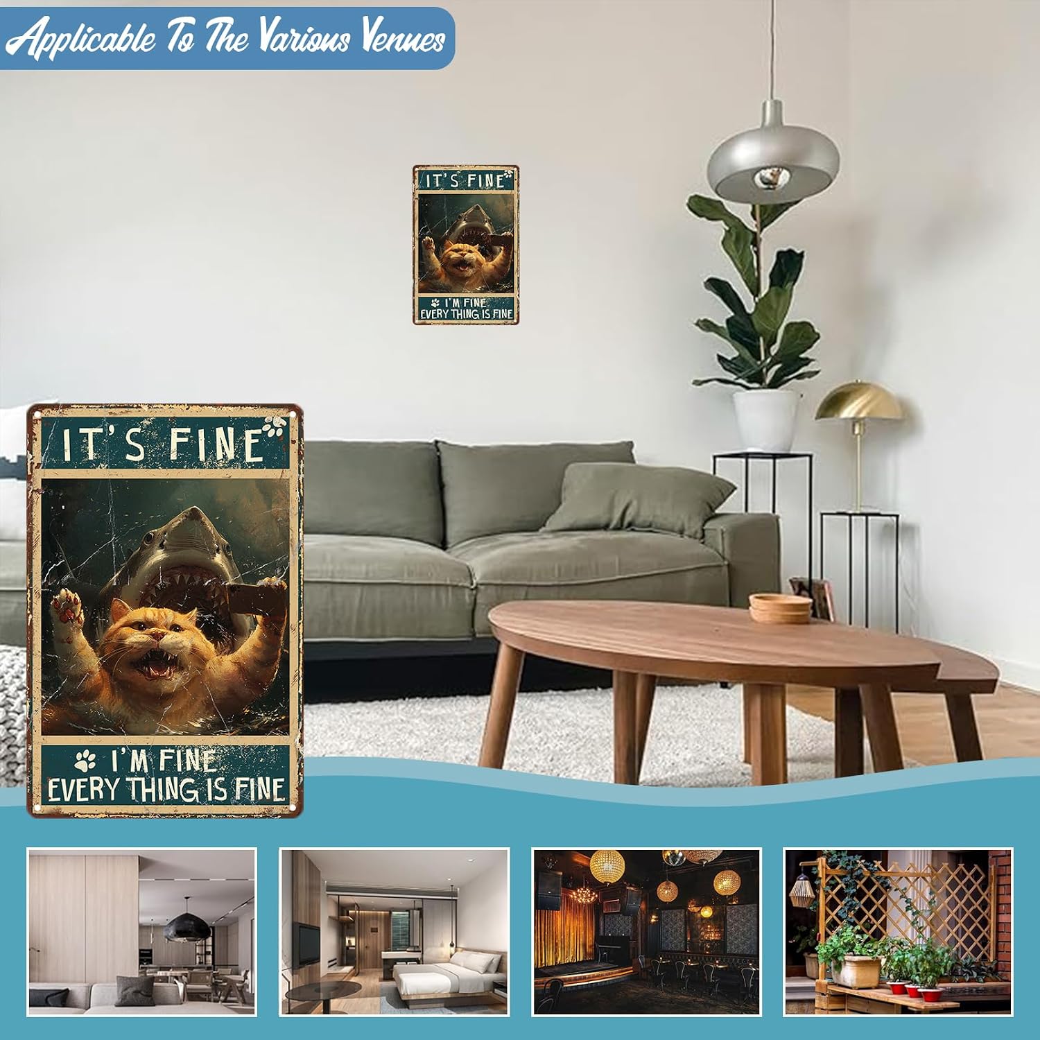 Cat Metal Tin Sign It's Fine I'm Fine Retro Wall Art Decor Funny Signs Bar Pub Club Indoor Home Gifts 8x12 inch